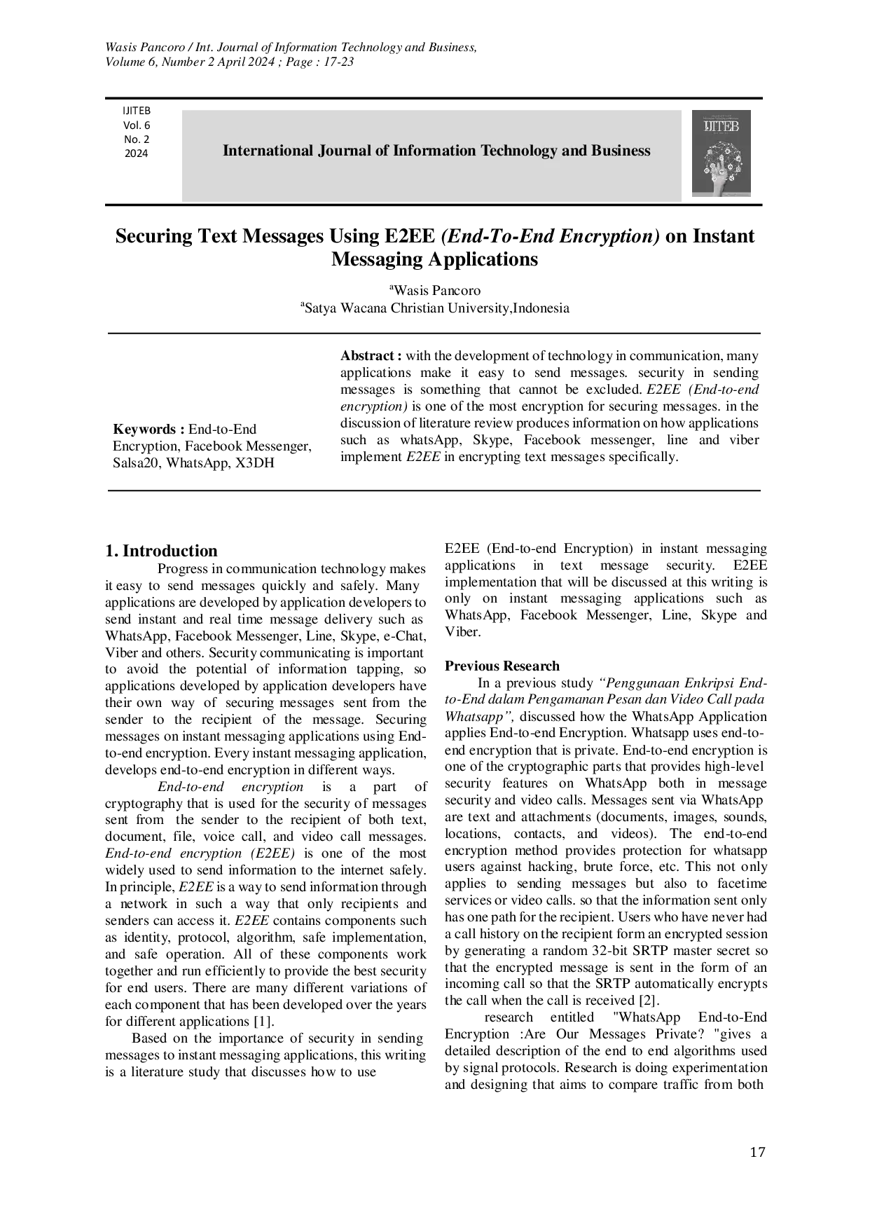 JURIS Securing Text Messages Using E2EE End To End Encryption on Instant Messaging Applications