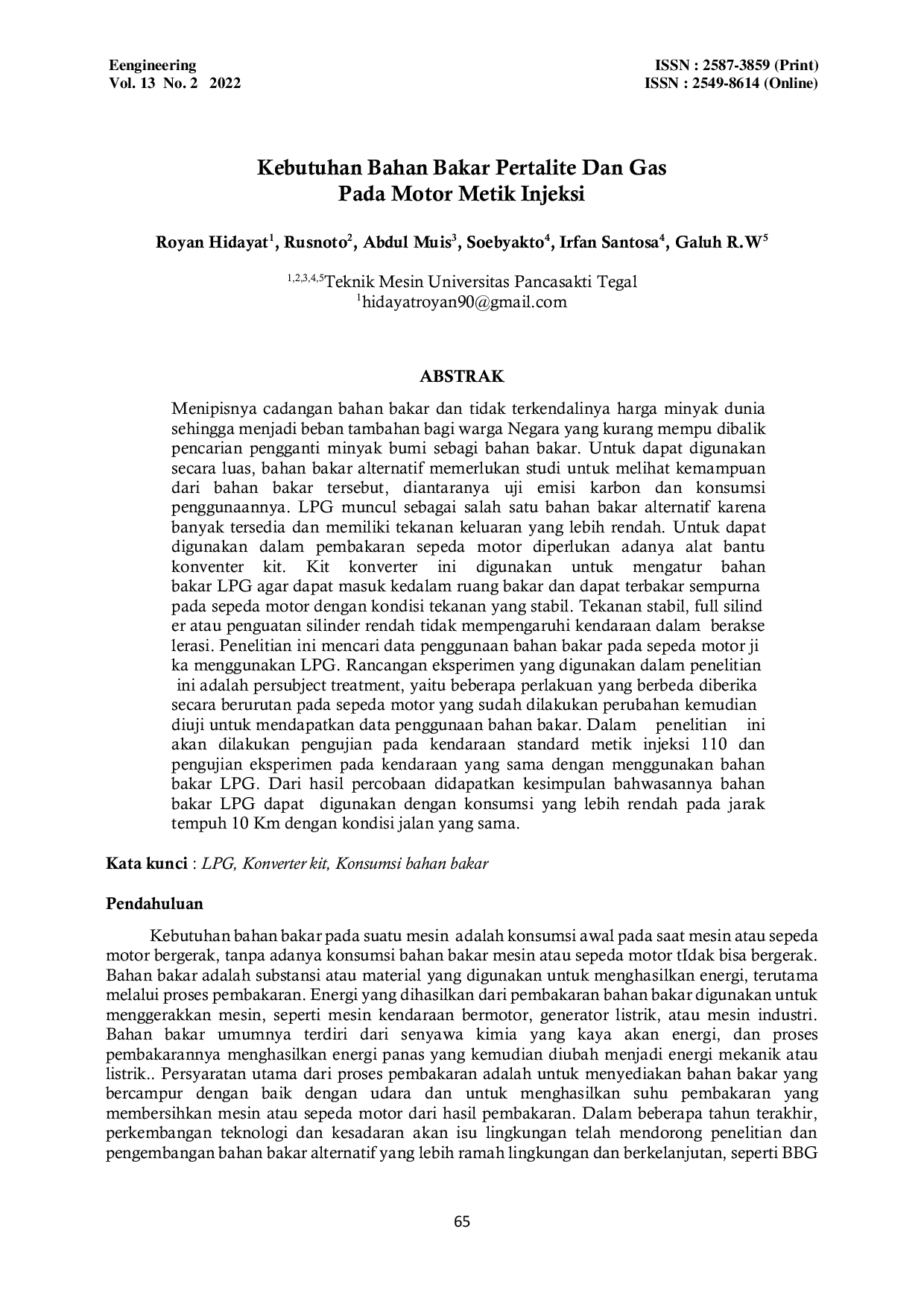 JURIS Kebutuhan Bahan Bakar Pertalite Dan Gas Pada Motor Metik Injeksi