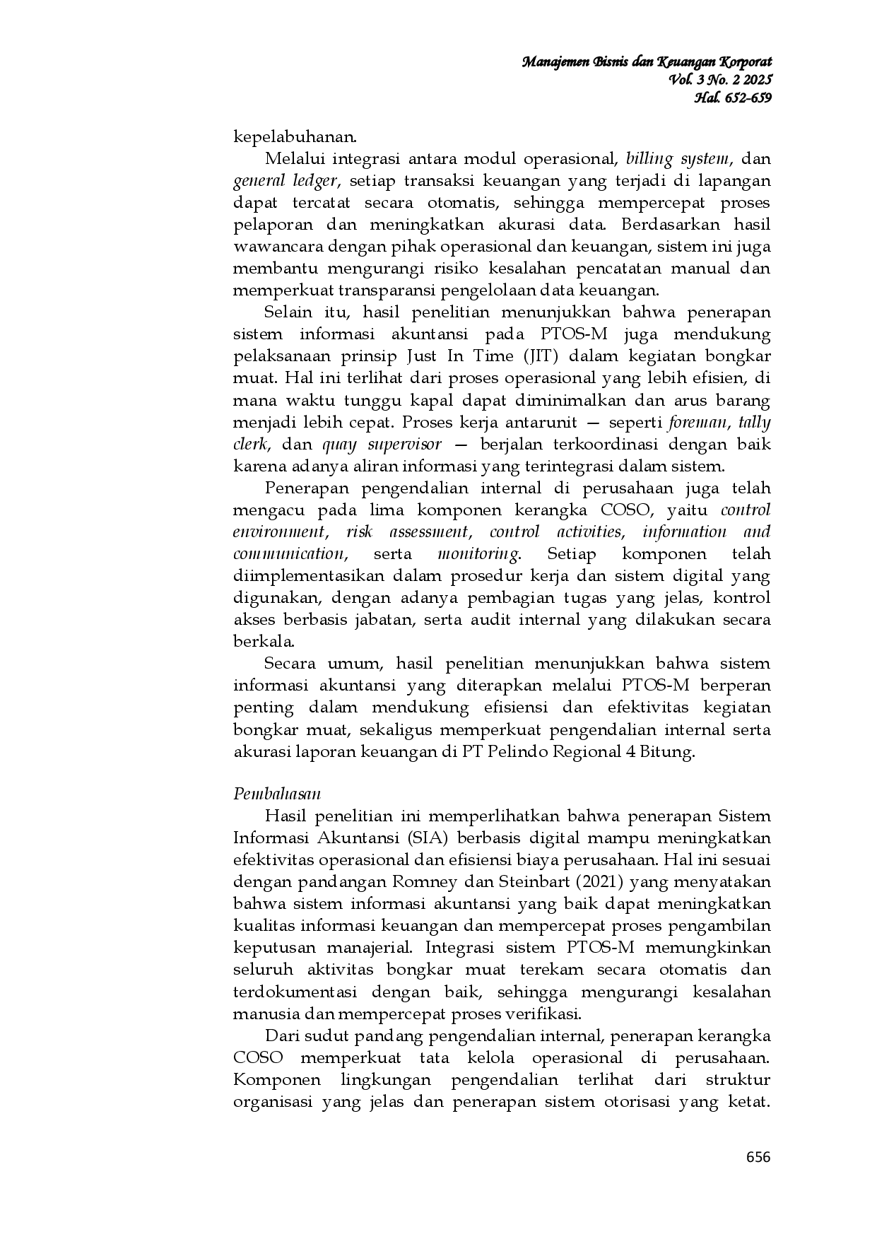 JURIS Analisis Efektivitas Sistem Informasi Akuntansi Terhadap Prosedur Bongkar Muat Pada Pt Pelabuhan Indonesia Persero Regional 4 Bitung