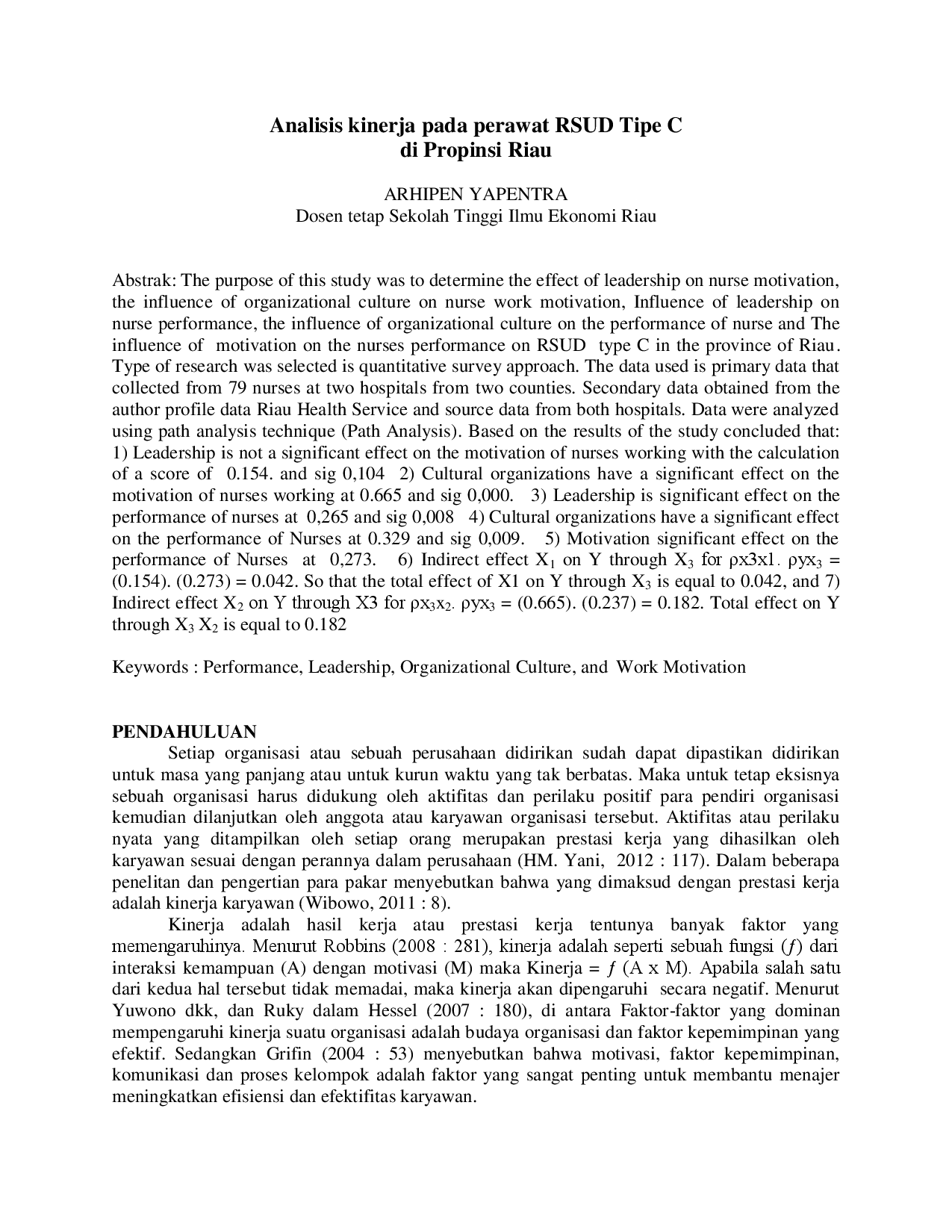 juris Analisis kinerja pada perawat RSUD Tipe C di Propinsi Riau