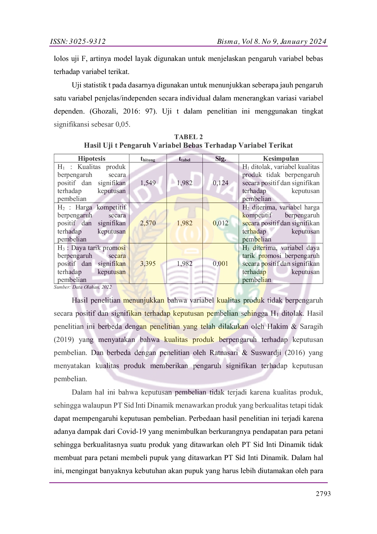 JURIS Pengaruh Kualitas Produk Harga Kompetitif Dan Daya Tarik Promosi Terhadap Keputusan Pembelian Pupuk NPK DGW Compaction Pada PT Sid Inti Dinamik Di Pontianak