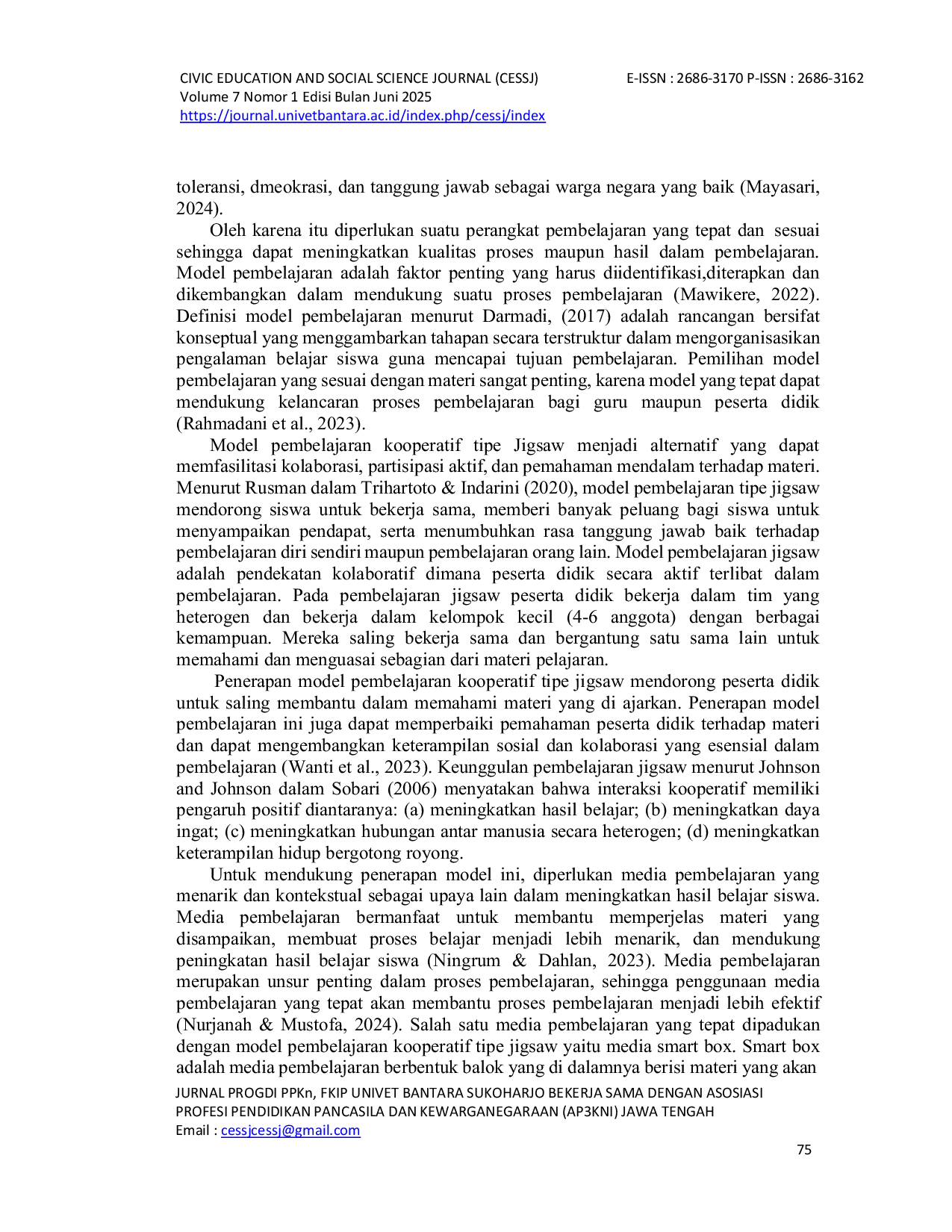 JURIS Penerapan Model Pembelajaran Kooperatif Tipe Jigsaw Berbantuan Media Smart Box Untuk Meningkatkan Hasil Belajar Pendidikan Pancasila