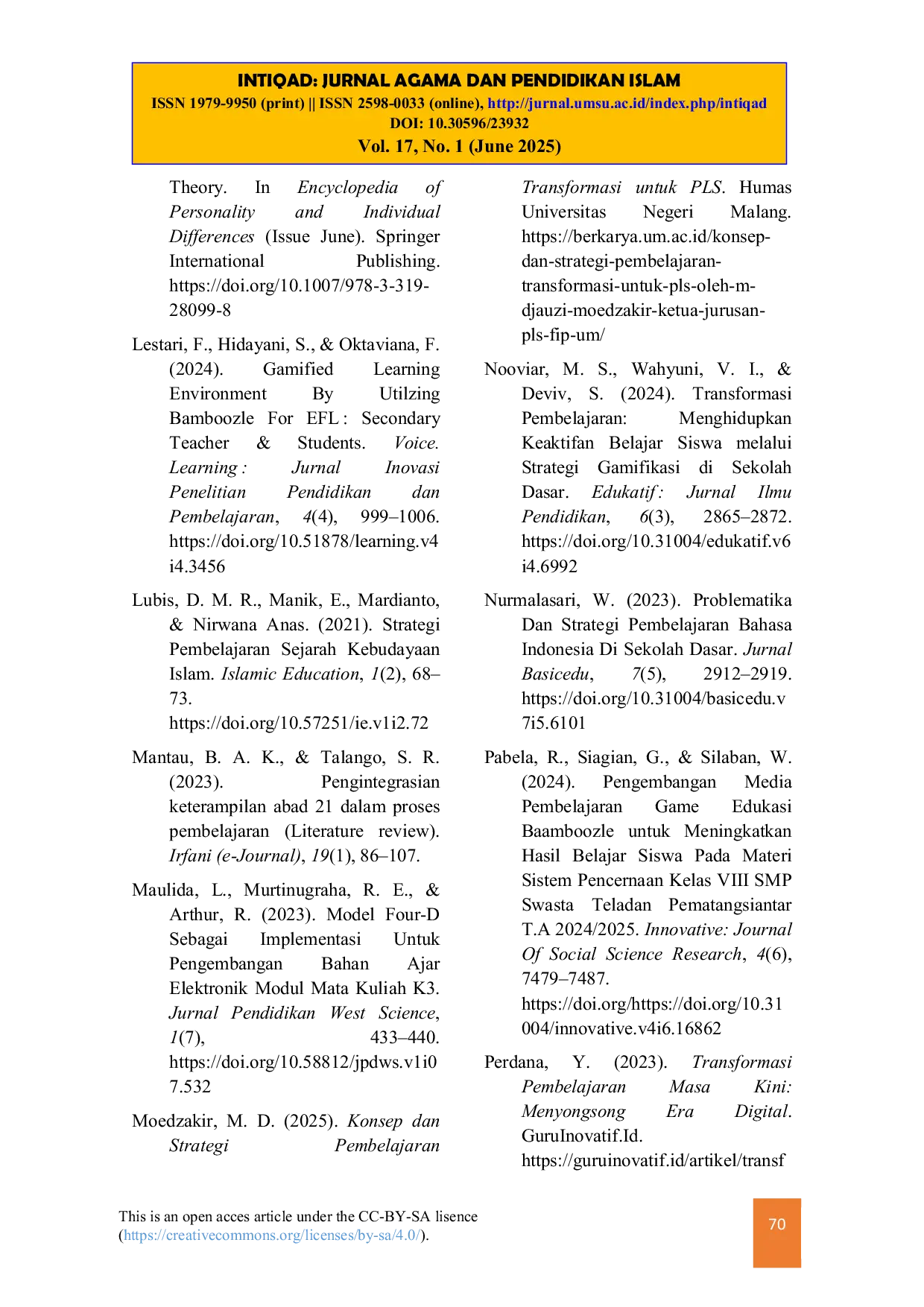 JURIS Learning Transformation of History and Islamic Culture SKI Application of Baamboozle Gamification with 4D Model