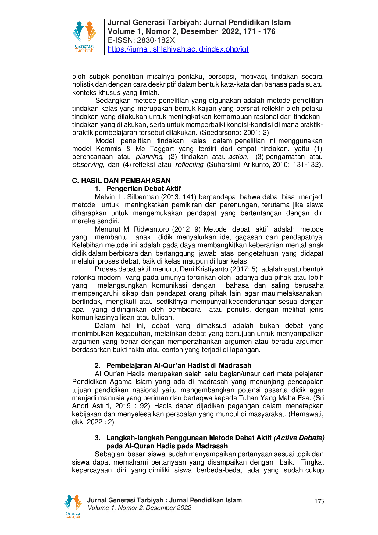 JURIS Penerapan Metode Debat Aktif Active Debate Pada Pembelajaran Al Quran Hadist Di Madrasah