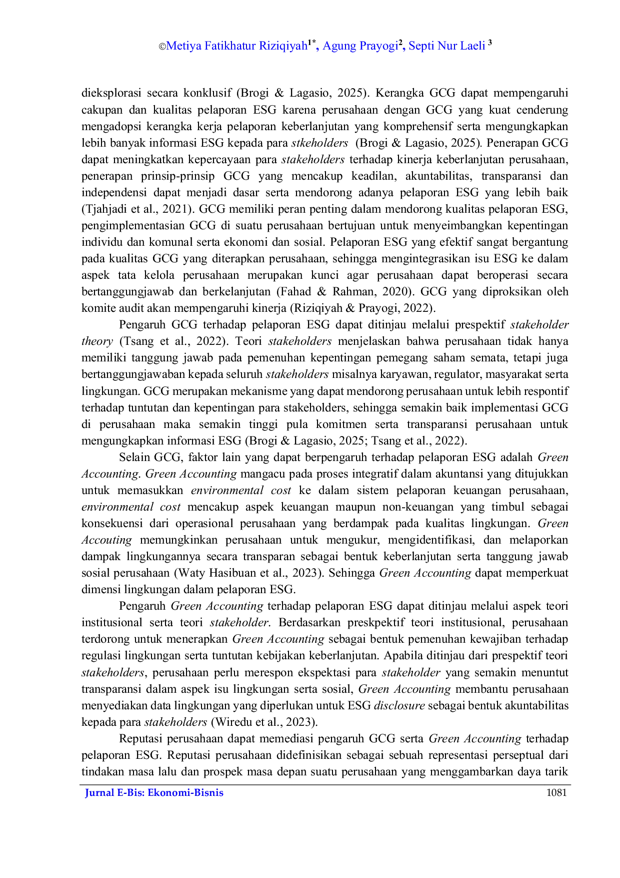 JURIS Pengaruh GCG dan Green Accounting terhadap Pelaporan ESG dengan Reputasi Perusahaan sebagai Mediasi