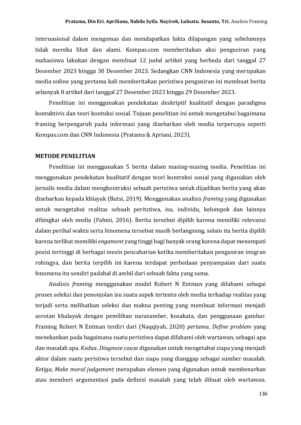 JURIS Analisis Framing Berita KOMPAS dan CNN Indonesia tentang Mahasiswa Aceh Usir Pengungsi Rohingya di Provinsi Aceh