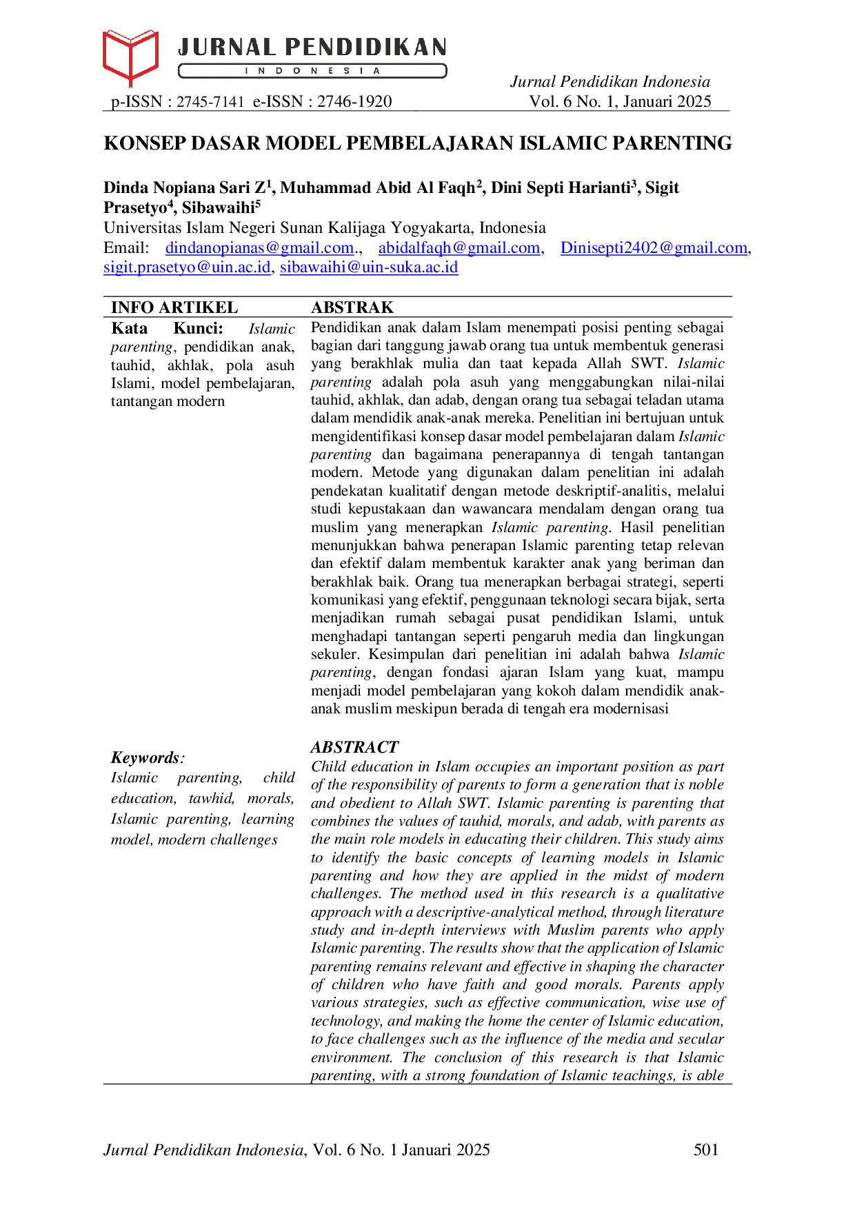 JURIS Konsep Dasar Model Pembelajaran Islamic Parenting