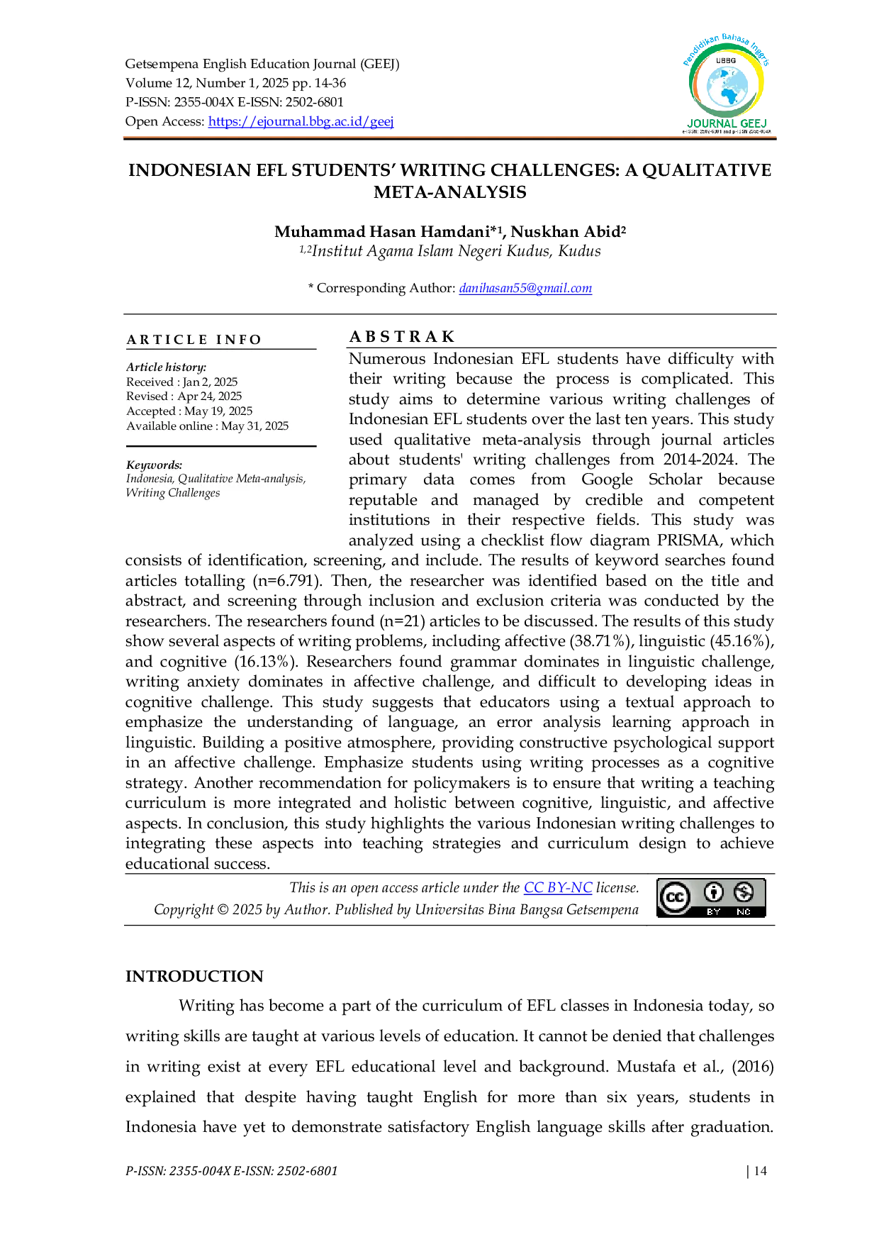 JURIS Indonesian Efl Students Writing Challenges A Qualitative Meta analysis