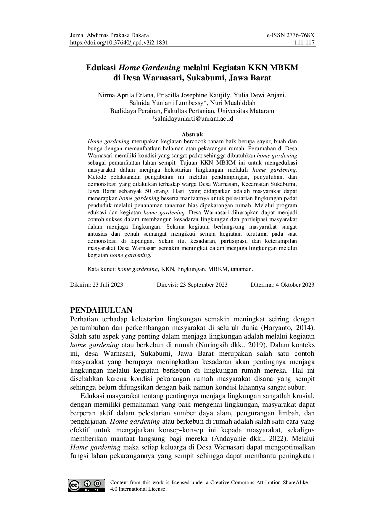JURIS Edukasi Home Gardening melalui Kegiatan KKN MBKM di Desa Warnasari Sukabumi Jawa Barat