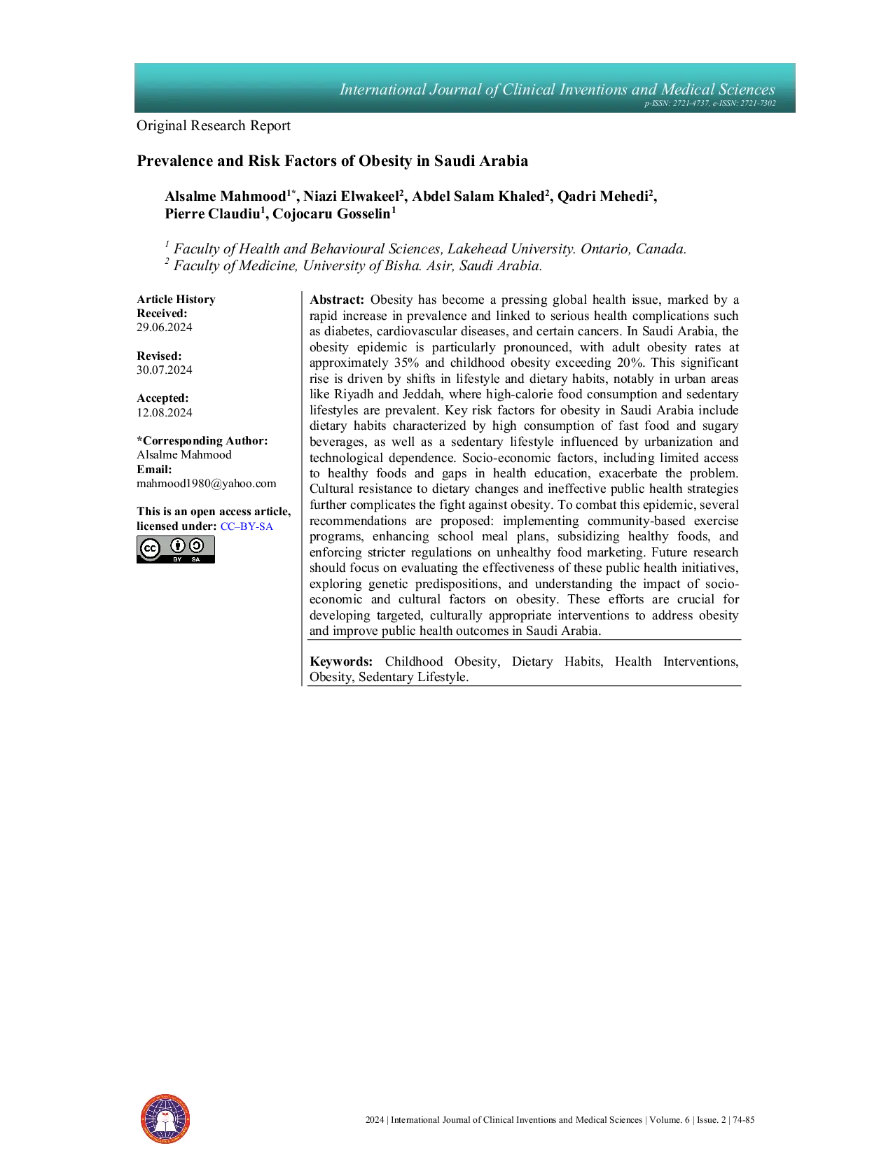 JURIS Prevalence and Risk Factors of Obesity in Saudi Arabia