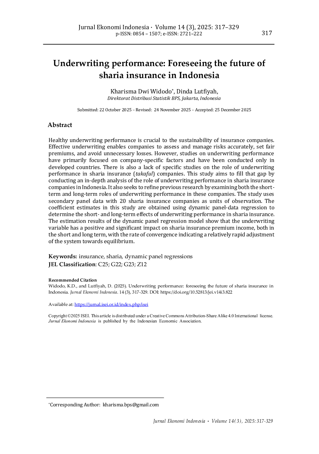 JURIS Underwriting performance Foreseeing the future of sharia insurance in Indonesia