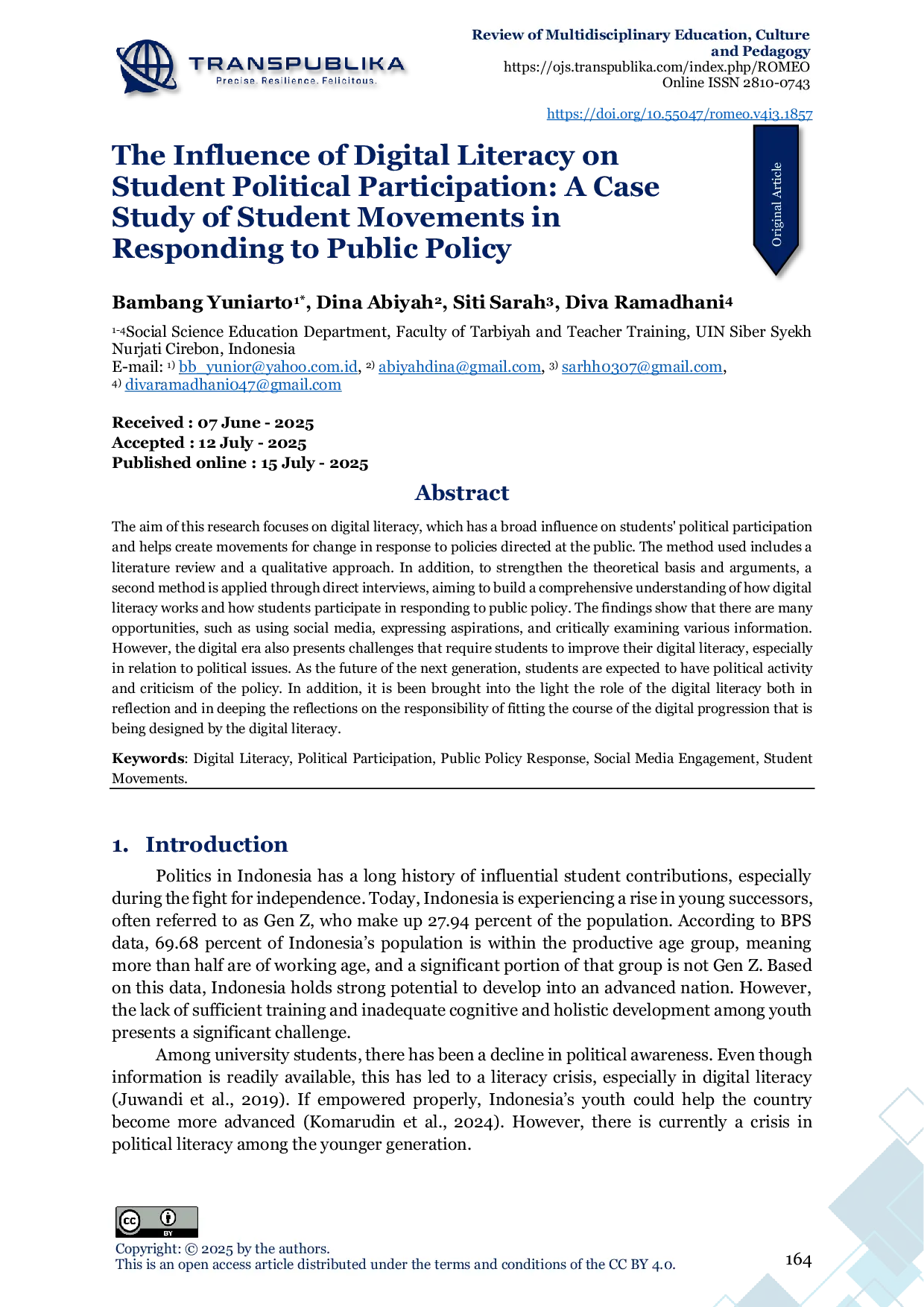 JURIS The Influence of Digital Literacy on Student Political Participation A Case Study of Student Movements in Responding to Public Policy