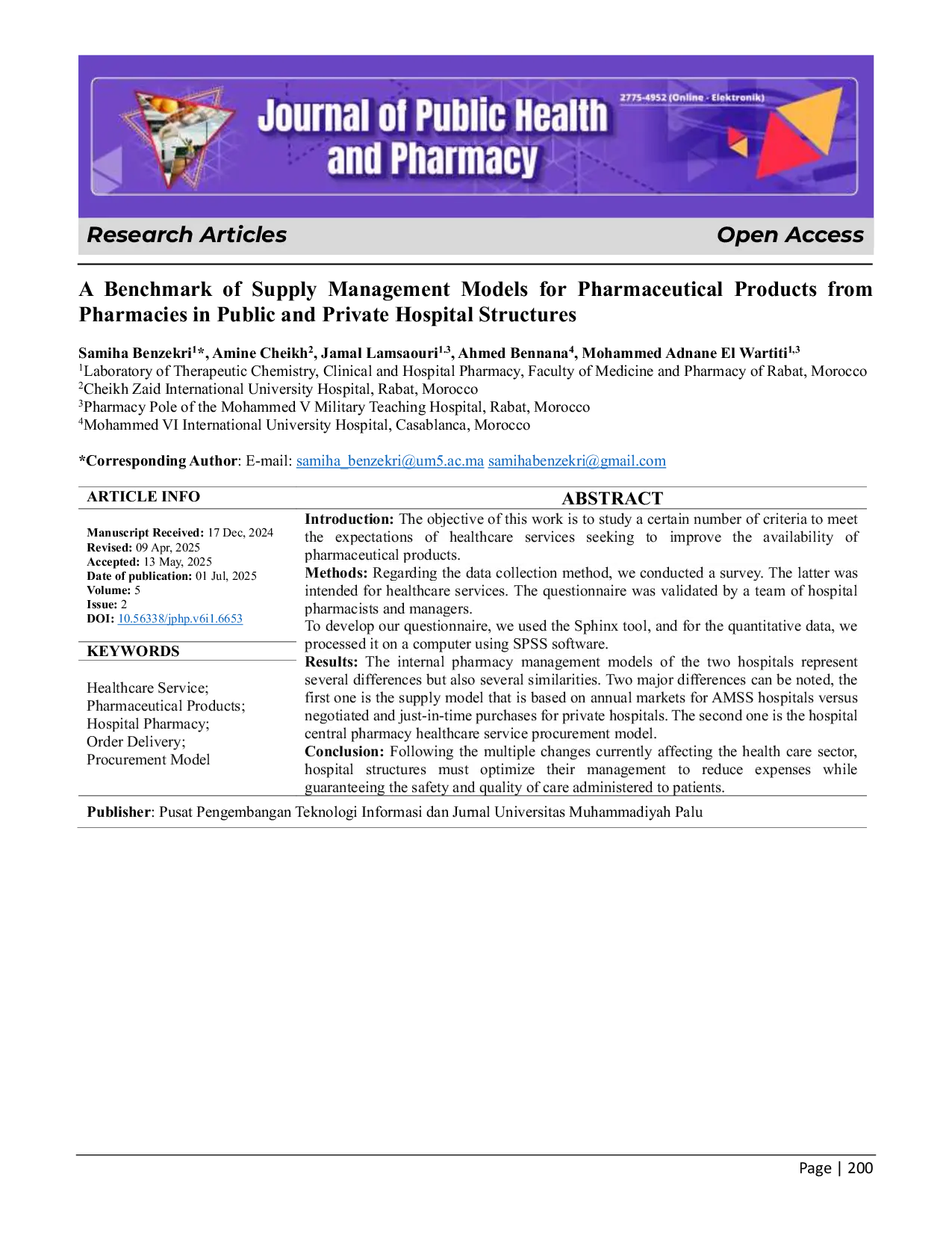 JURIS A Benchmark of Supply Management Models for Pharmaceutical Products from Pharmacies in Public and Private Hospital Structures