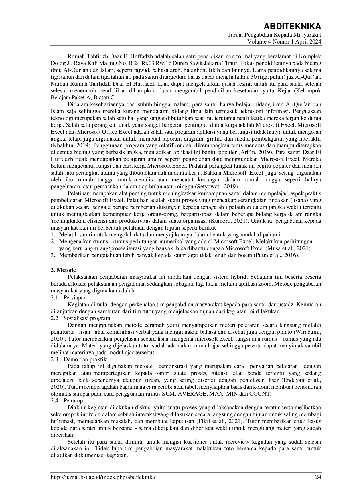 JURIS Pelatihan Dasar Mengolah Data Numerik Menggunakan Microsoft Excel Pada Rumah Tahfidzh Daar El Huffadzh