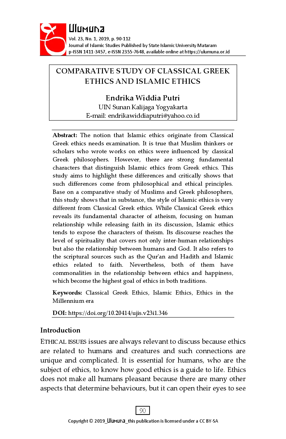 juris Comparative Study of Classical Greek Ethics and Islamic Ethics