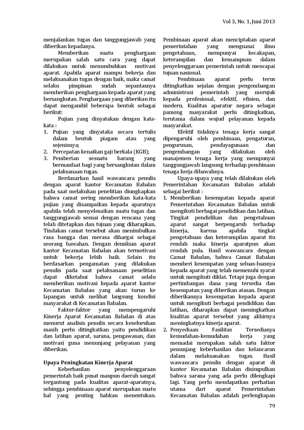 juris Analisis Kinerja Aparatur Kecamatan Dalam Penyelenggaraan Pelayanan Kepada Masyarakat Studi pada Kecamatan Babalan Kabupaten Langkat