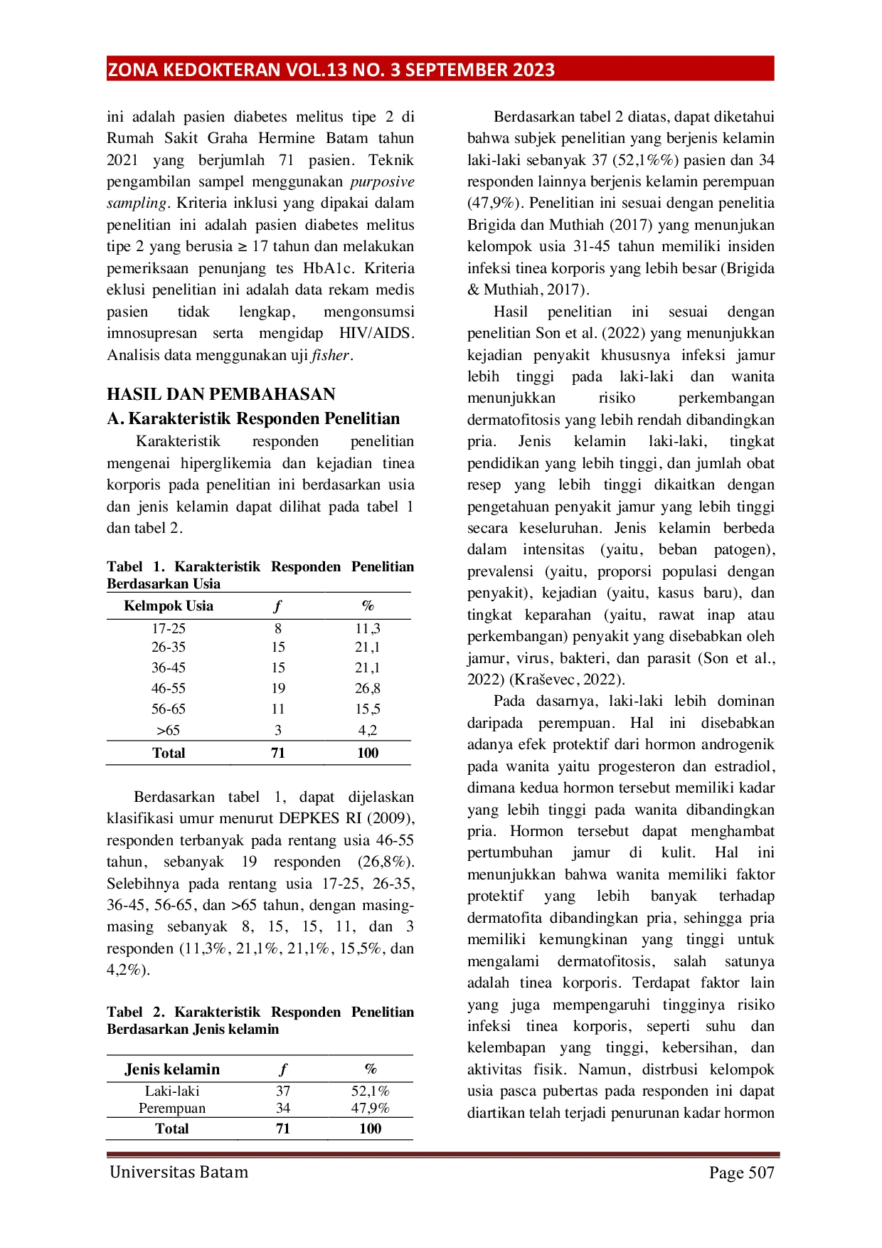 JURIS Hubungan Hiperglikemia Dengan Tinea Korporis Pada Pasien Diabetes Melitus Tipe 2 Di Rumah Sakit Graha Hermine Batam Tahun 2021