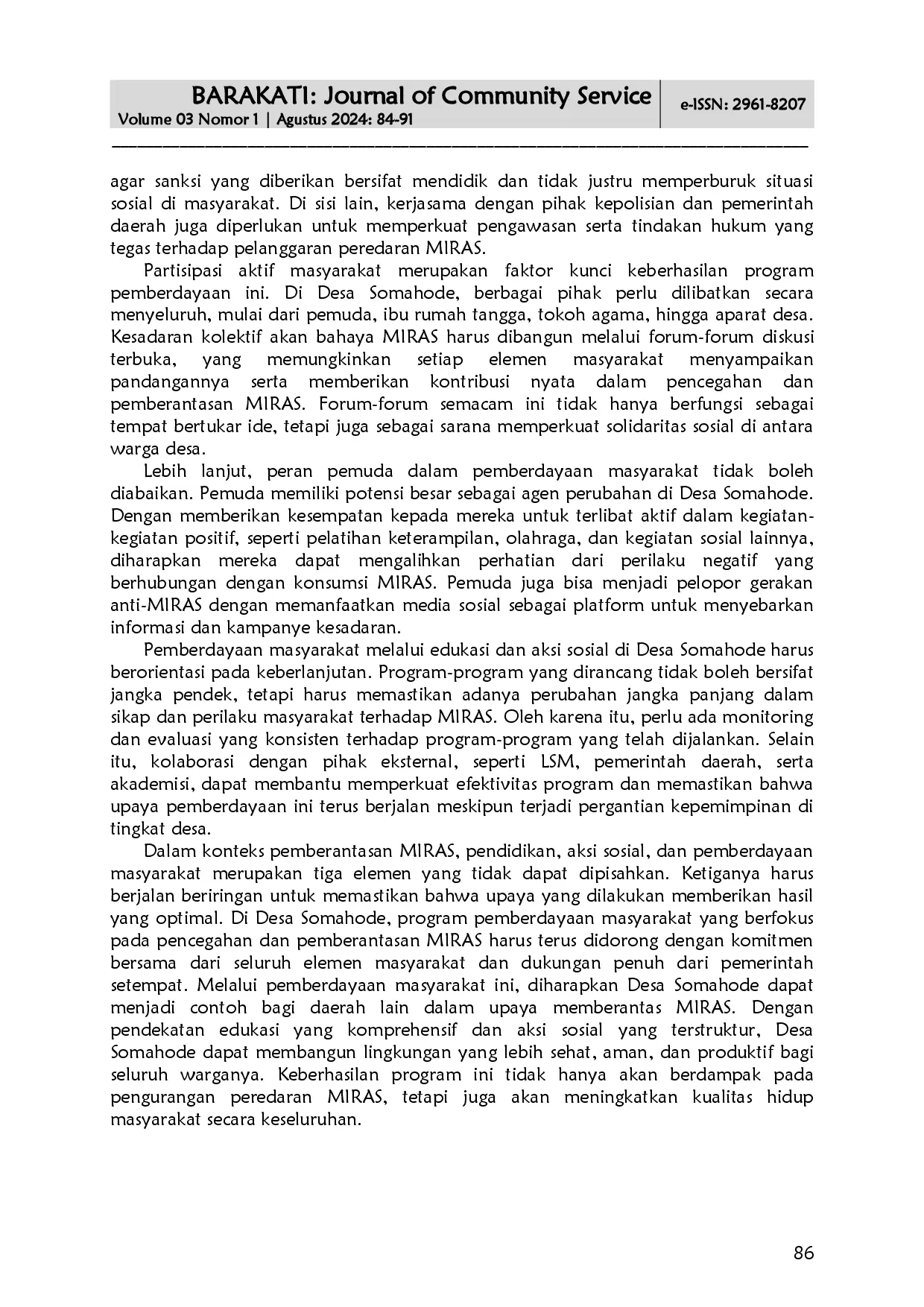 juris Pemberdayaan Masyarakat dalam Pencegahan dan Pemberantasan MIRAS Melalui Edukasi Aksi Sosial di Desa Somahode