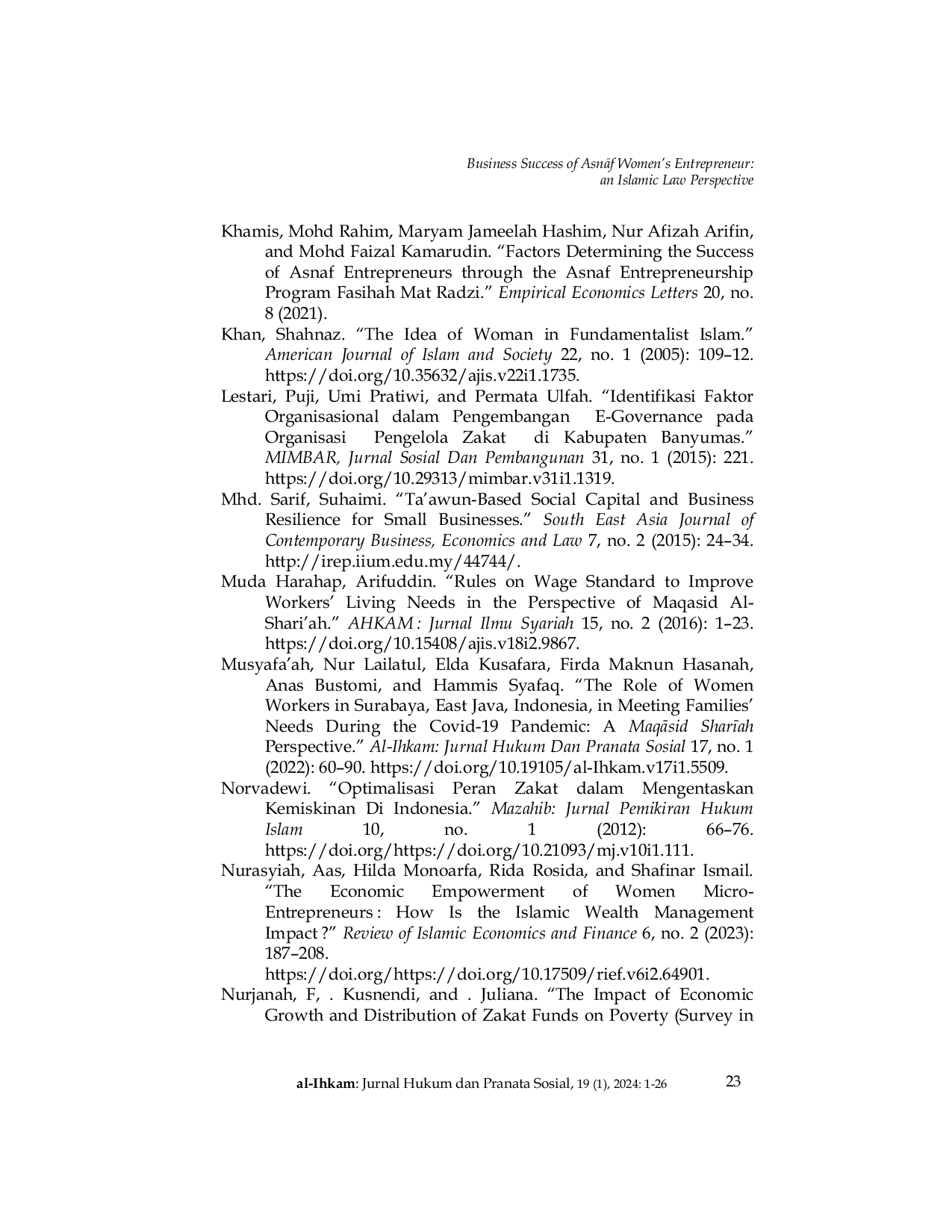 JURIS Business Success of AsnAf Women s Entrepreneur an Islamic Law Perspective