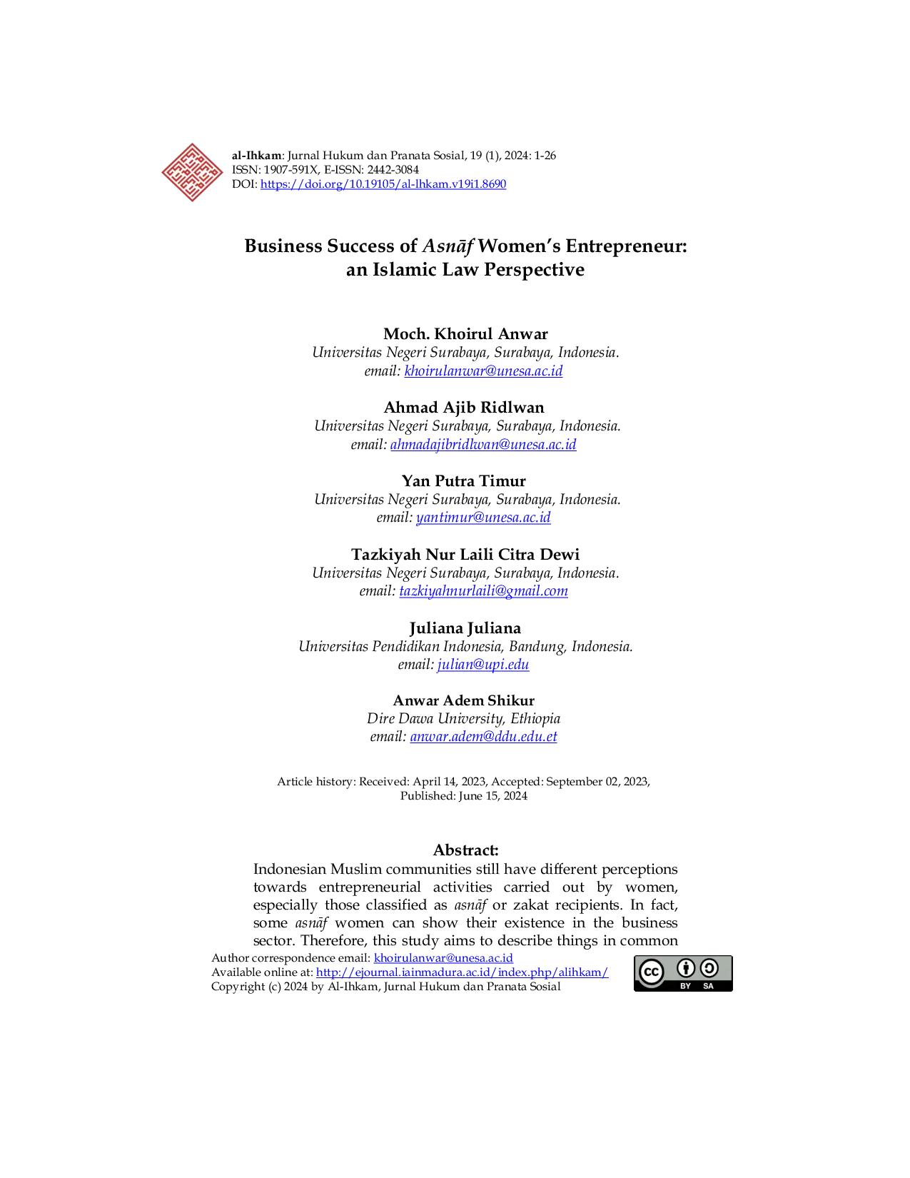 JURIS Business Success of AsnAf Women s Entrepreneur an Islamic Law Perspective