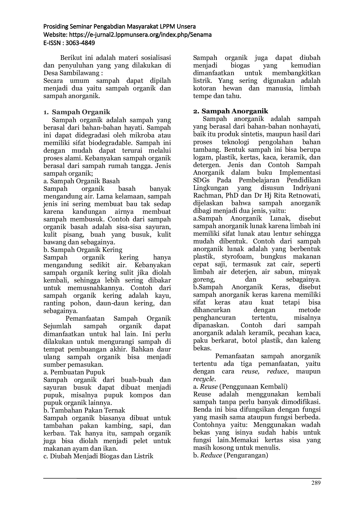 JURIS Penyuluhan Pemilahan Sampah Rumah Tangga di Desa Sambilawang Kabupaten Serang Provinsi Banten