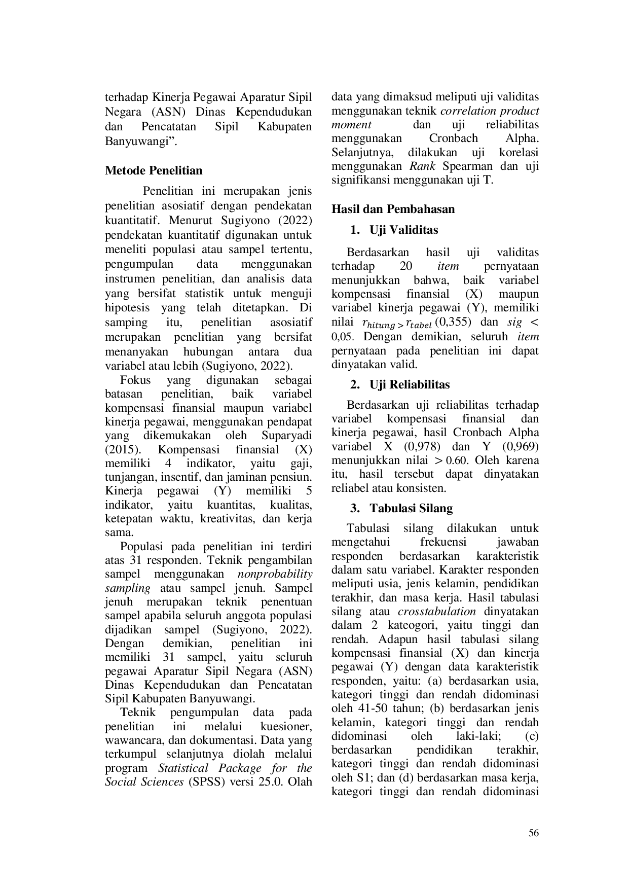 JURIS Kompensasi Finansial Dan Kinerja Pegawai Aparatur Sipil Negara ASN Di Dinas Kependudukan Dan Pencatatan Sipil Kabupaten Banyuwangi