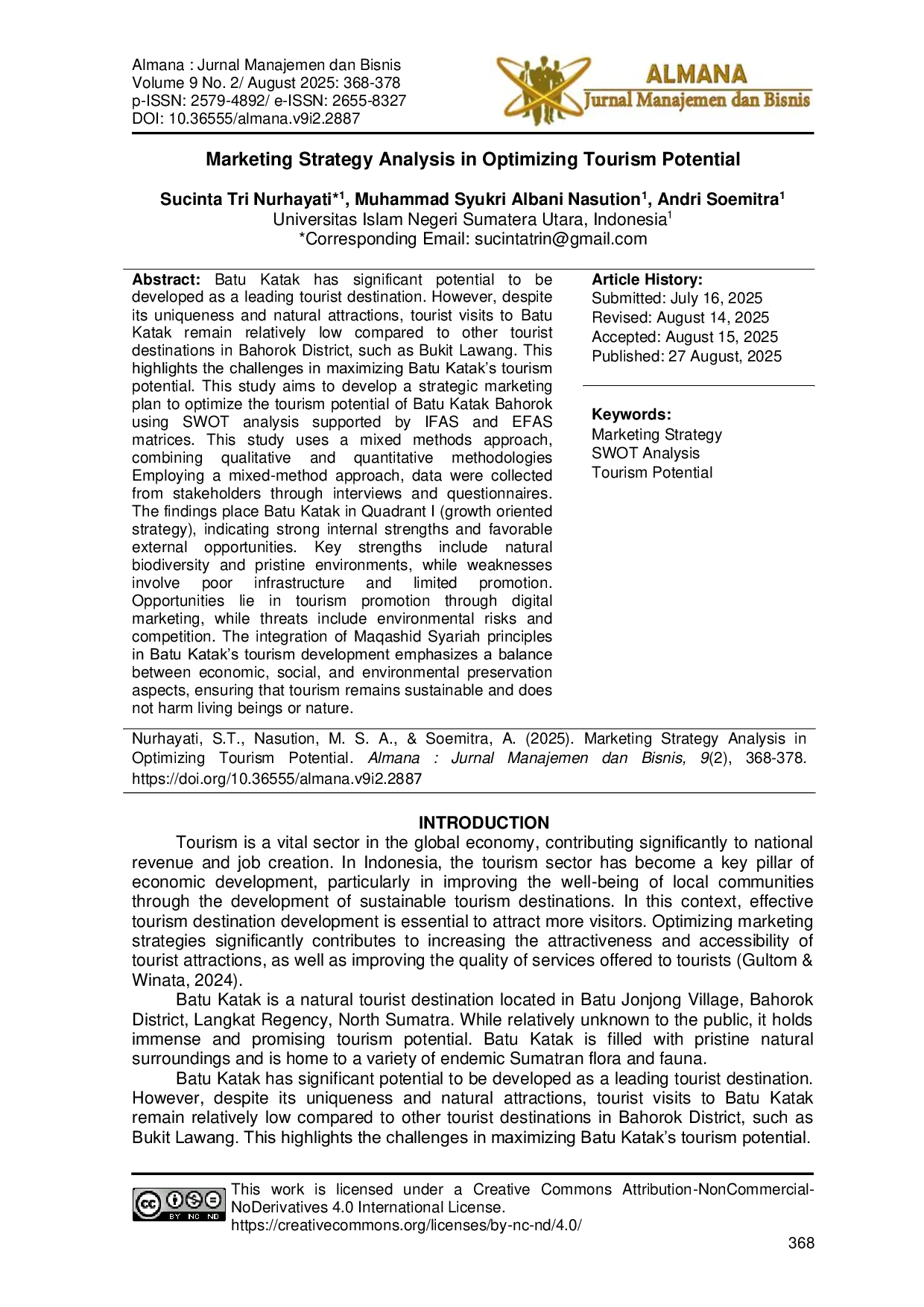 JURIS Marketing Strategy Analysis in Optimizing Tourism Potential