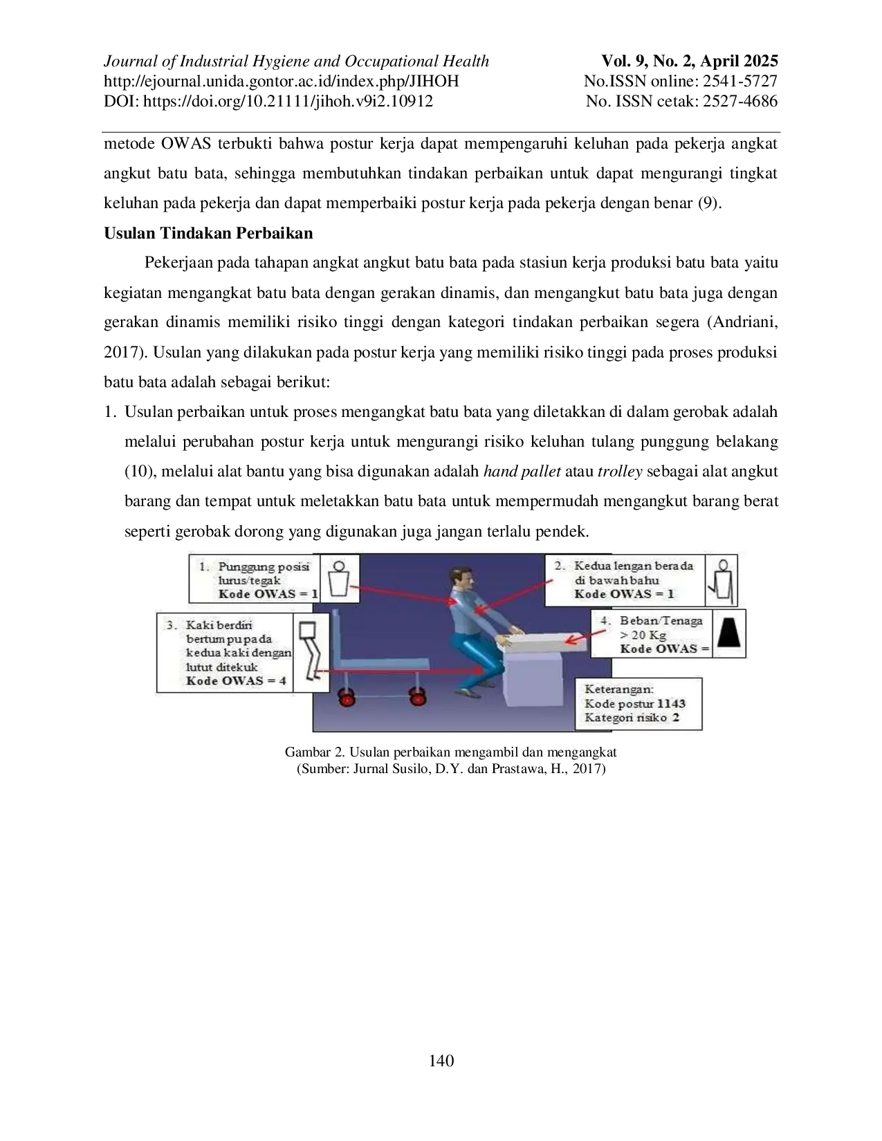 JURIS Analisis Risiko Postur Kerja Menggunakan Metode OWAS Terhadap Keluhan Muskuloskeletal Pada Pekerja Angkat Angkut