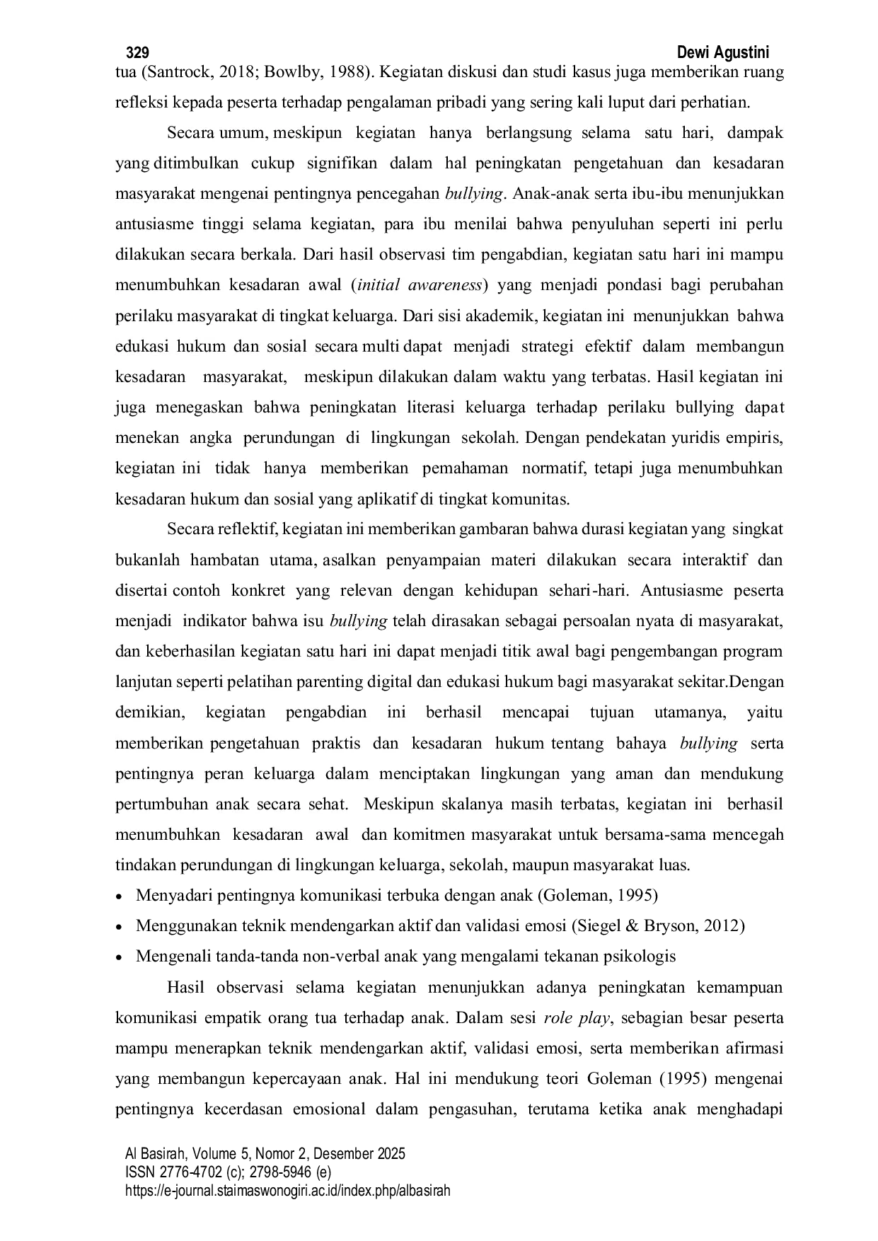 JURIS Pelatihan kepada Orang Tua tentang Peran Orang Tua dalam Penanganan Anak Korban Bullying Di Wilayah kota Surakarta
