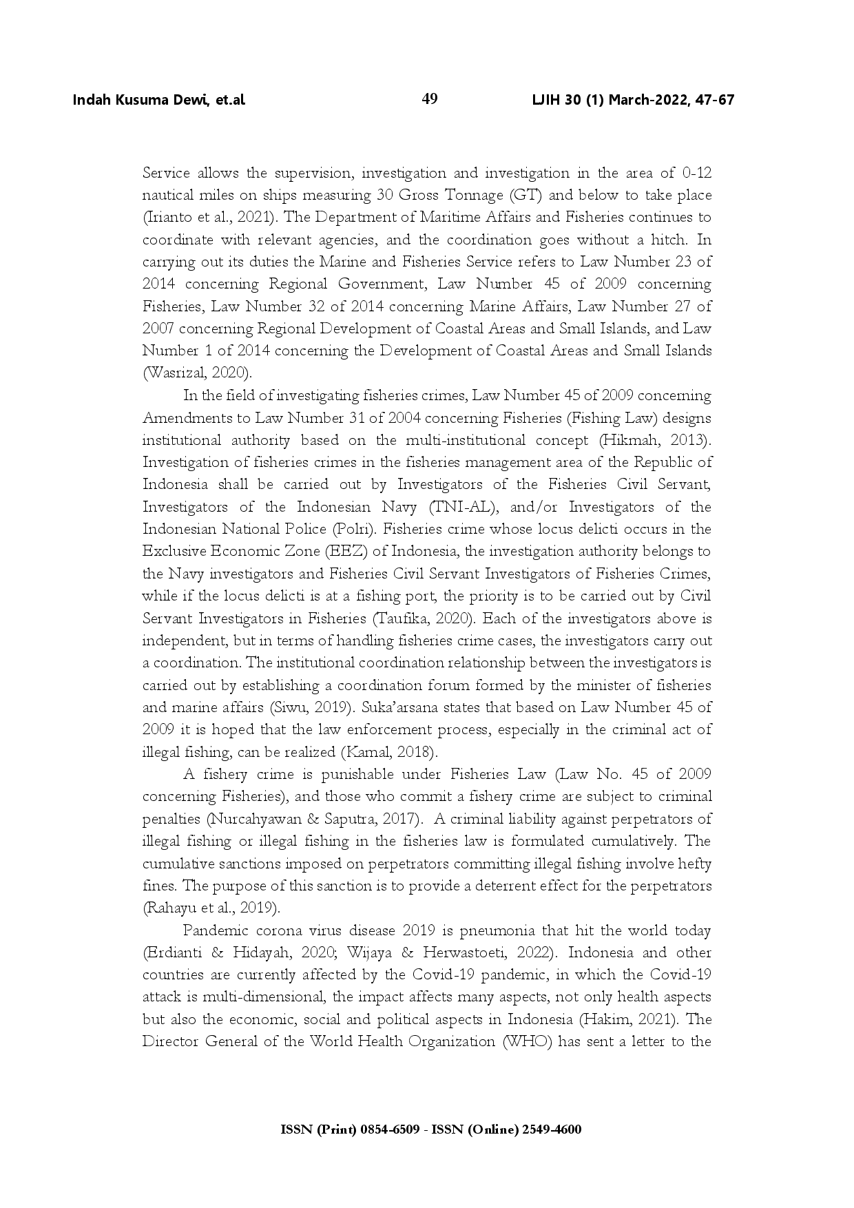 juris Law enforcement over illegal fishing to protect coral reefs during the Covid 19 pandemic in Buton