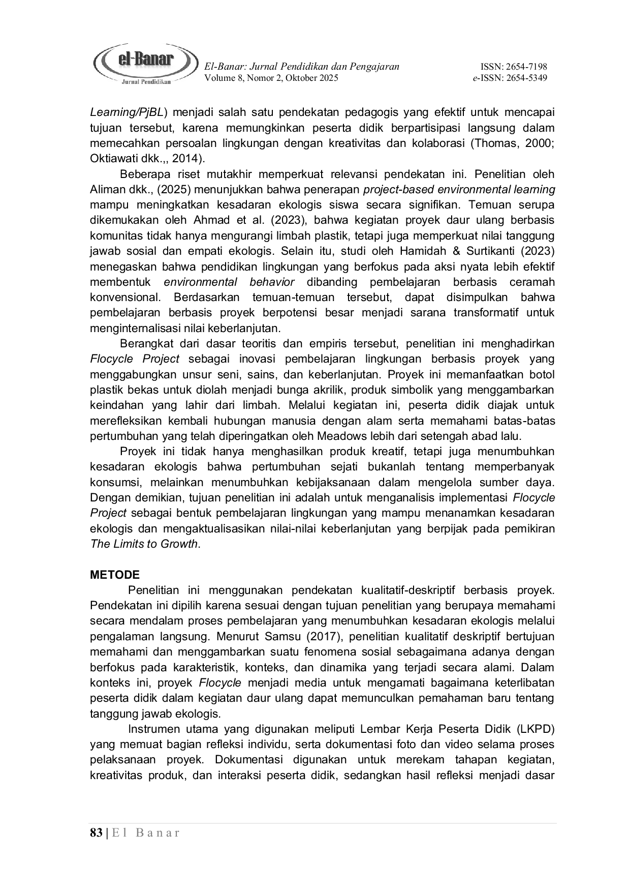 JURIS Flocycle Project Mengubah Sampah Botol Plastik Menjadi Simbol Kesadaran Ekologis Peserta Didik