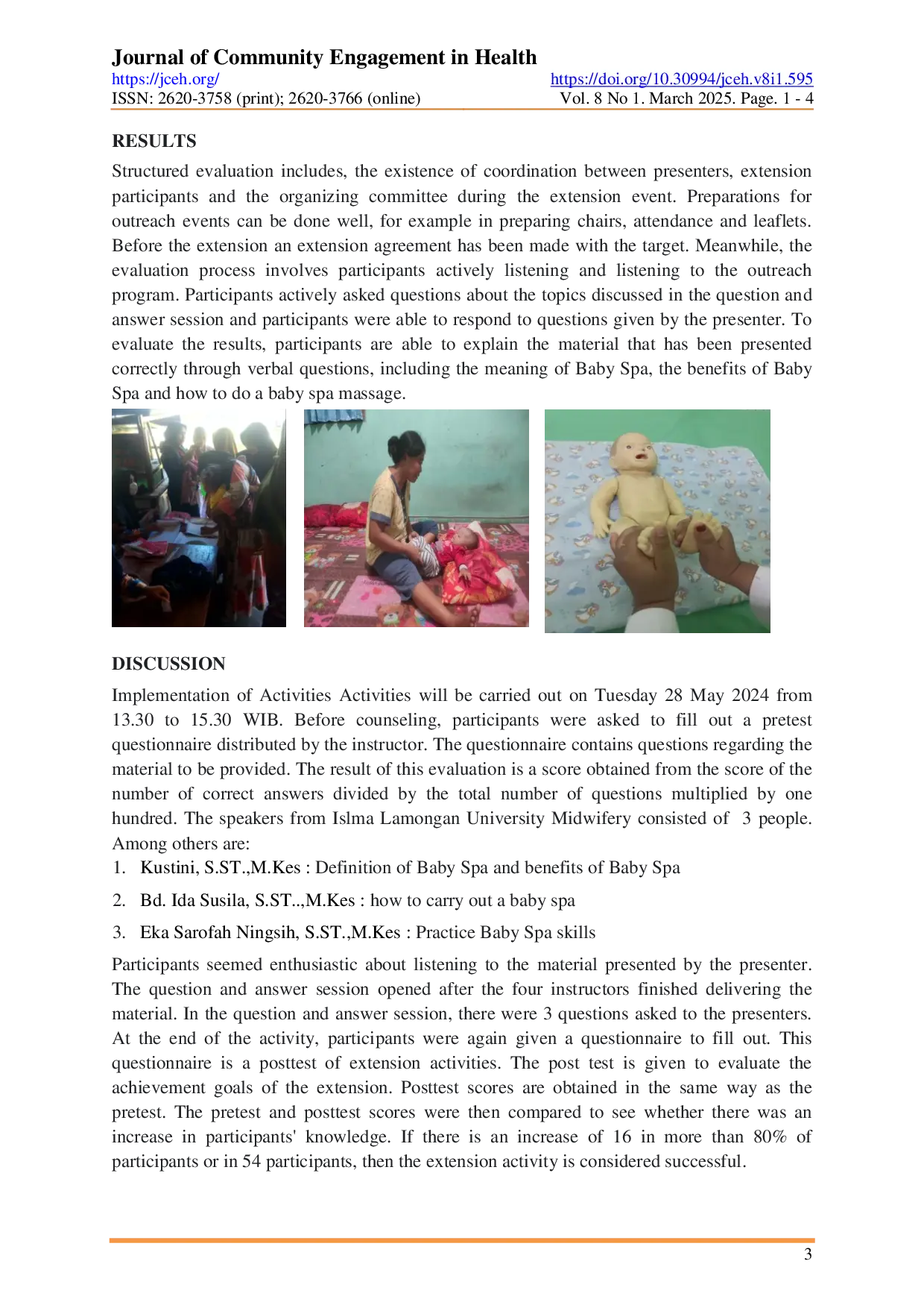 JURIS Siaga Village which is able to Provide Baby SPA Services as an Effort to Overcome Toddler Health Problems Without Medication in Order to Increase Health Independence in Karangwedoro Village Turi Dist