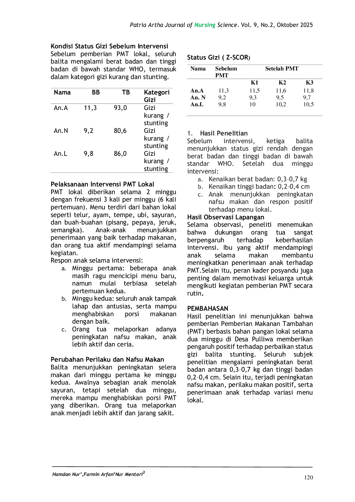 JURIS Pengaruh Pemberian Makanan Tambahan PMT Lokal Terhadap Perbaikan Status Gizi Balita Stunting Di Wilayah Pulliwa