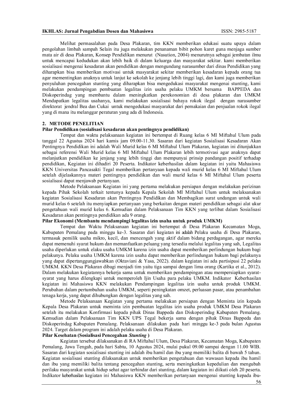 JURIS Program 5 Pilar Untuk Membantu Pemberdayaan Masyarakat Di Desa Plakaran Kecamatan Moga Kabupaten Pemalang