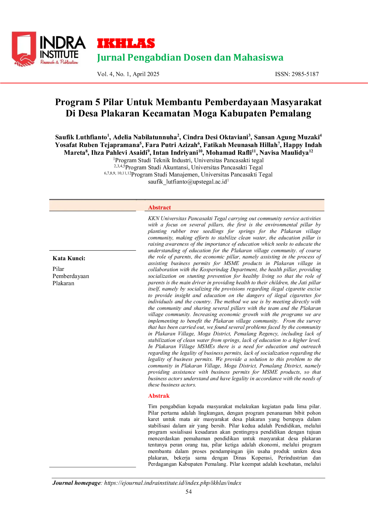 JURIS Program 5 Pilar Untuk Membantu Pemberdayaan Masyarakat Di Desa Plakaran Kecamatan Moga Kabupaten Pemalang