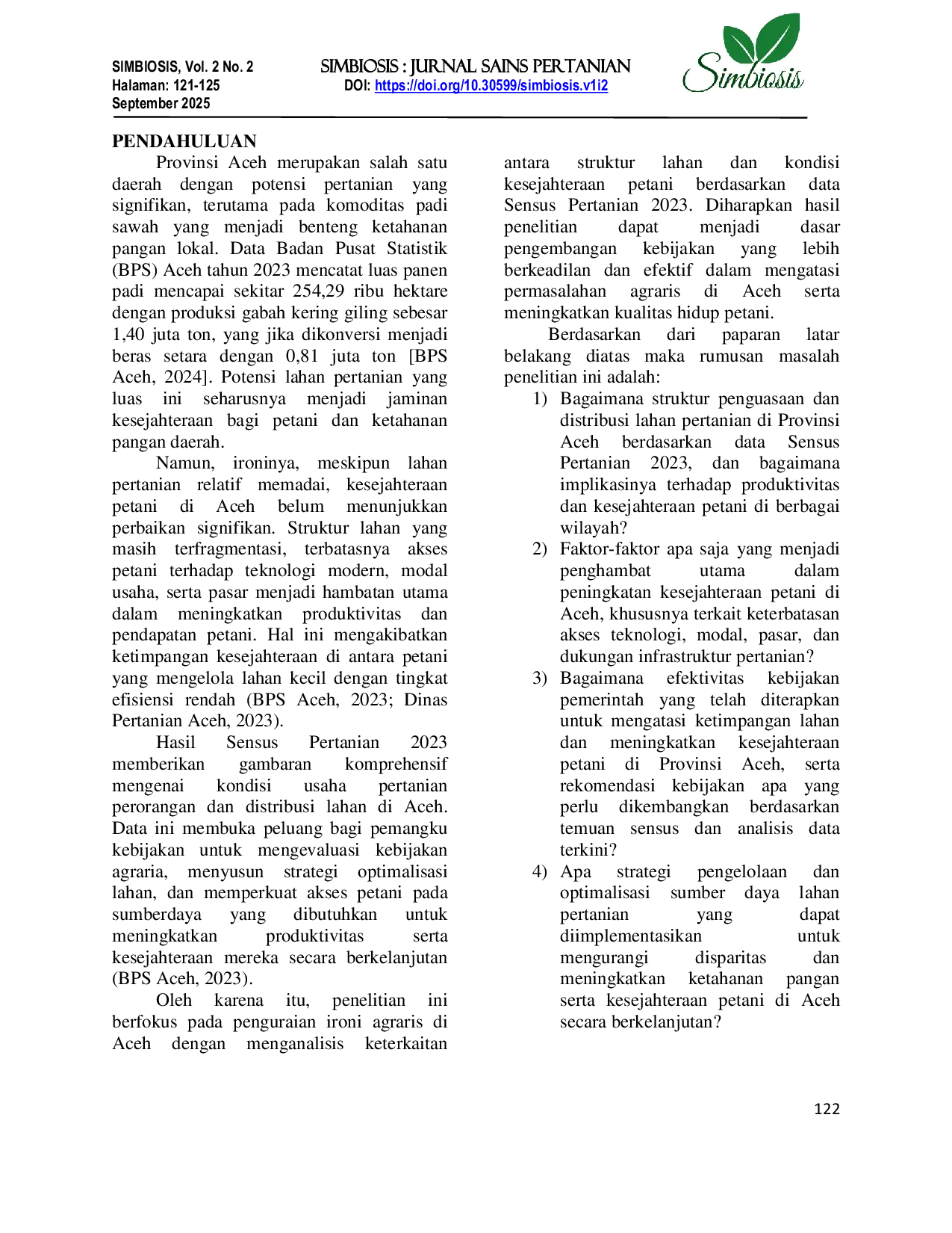 JURIS Mengurai Ironi Agraris Kesejahteraan Struktur Lahan dan Sensus Pertanian 2023 Aceh