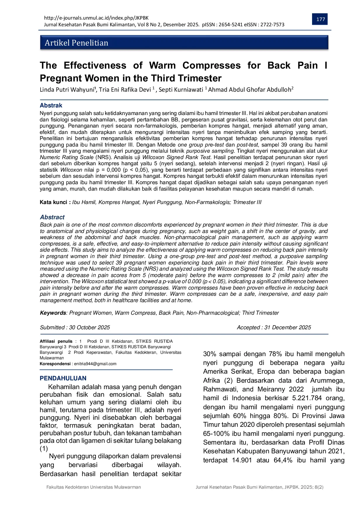 JURIS The Effectiveness of Warm Compresses for Back Pain in Pregnant Women in the Third Trimester