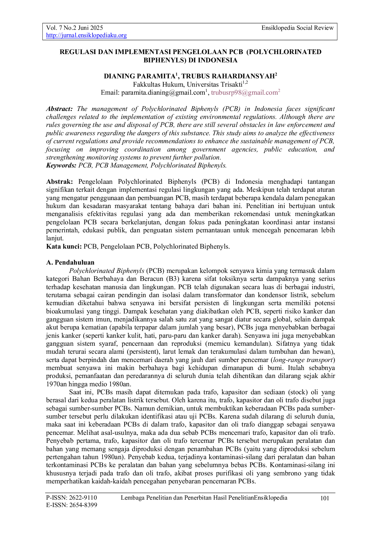 JURIS Regulasi Dan Implementasi Pengelolaan Pcb Polychlorinated Biphenyls Di Indonesia