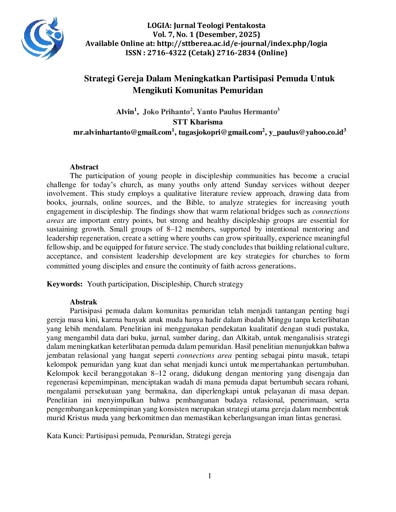 JURIS Strategi Gereja Dalam Meningkatkan Partisipasi Pemuda Untuk Mengikuti Komunitas Pemuridan