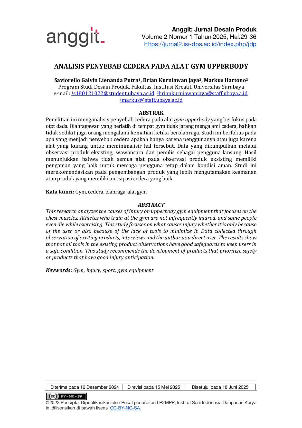JURIS Analisis Penyebab Cedera Pada Alat Gym Upperbody