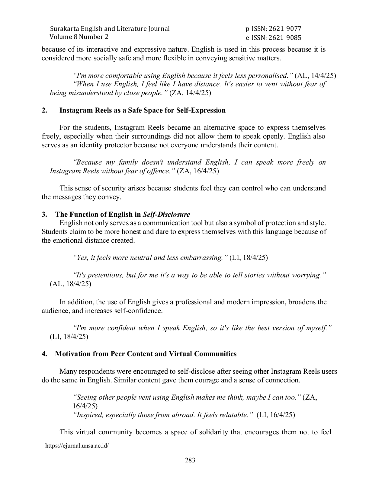 JURIS Self Expression of Mechanical Engineering Students on Instagram Reels English Self Disclosure