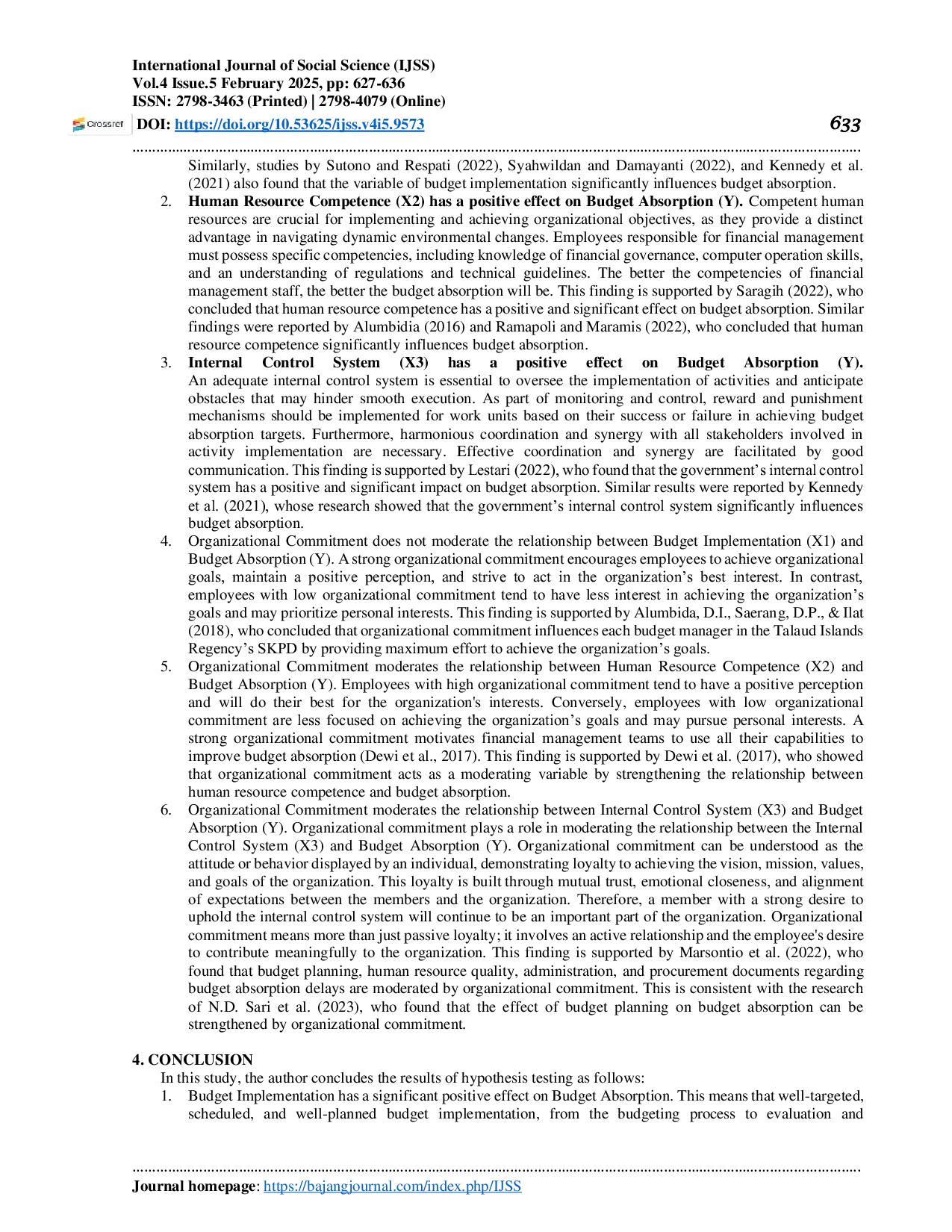 JURIS THE EFFECT OF BUDGET IMPLEMENTATION HUMAN RESOURCE COMPETENCE AND INTERNAL CONTROL SYSTEM ON BUDGET ABSORPTION WITH ORGANIZATIONAL COMMITMENT AS A MODERATOR IN THE SUPREME COURT OF THE REPUBLIC OF I