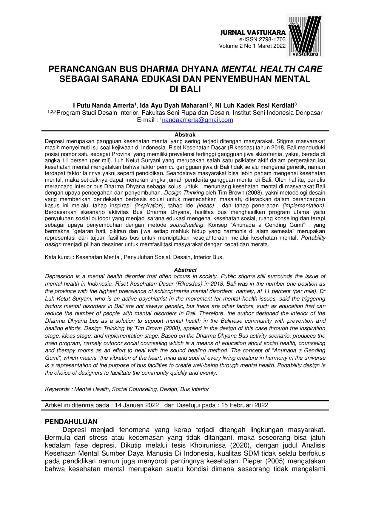 JURIS Perancangan Bus Dharma Dhyana Mental Health Care Sebagai Sarana Edukasi Dan Penyembuhan Mental Di Bali