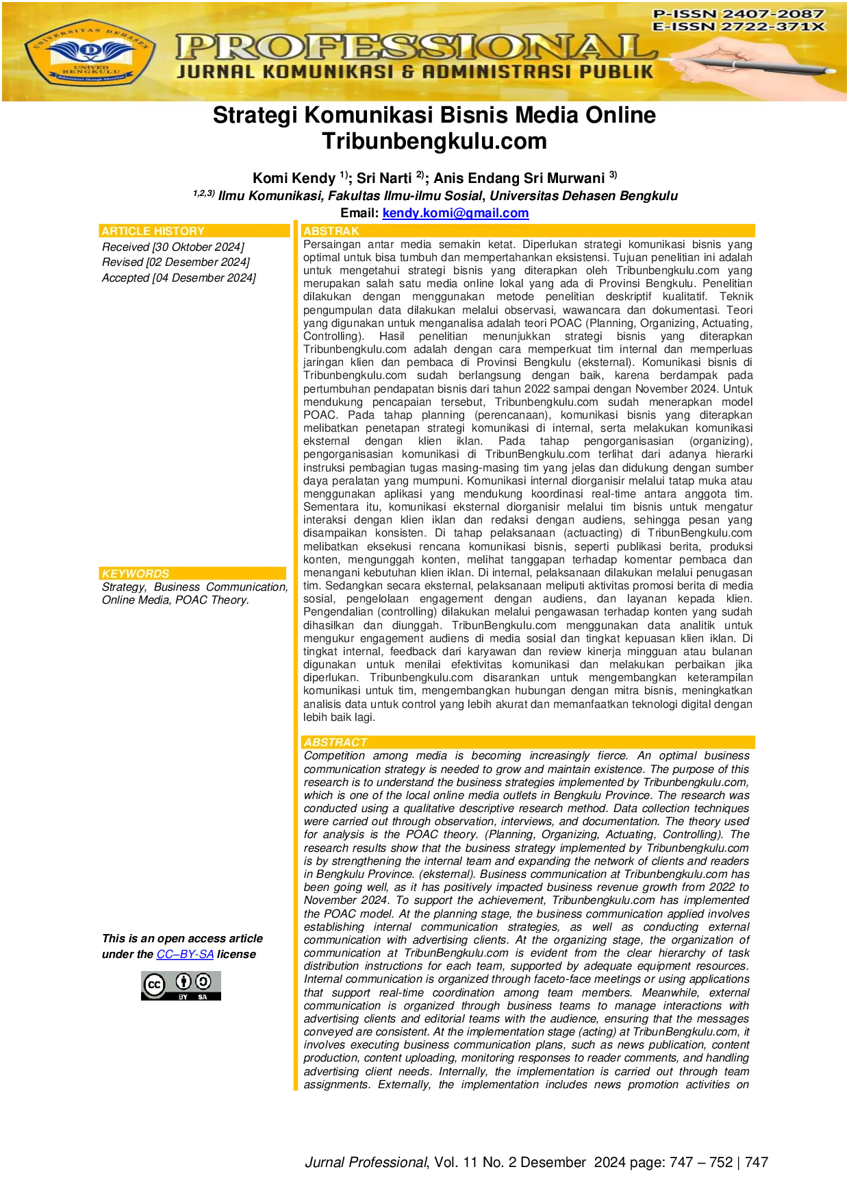 JURIS Strategi Komunikasi Bisnis Media Online Tribunbengkulu