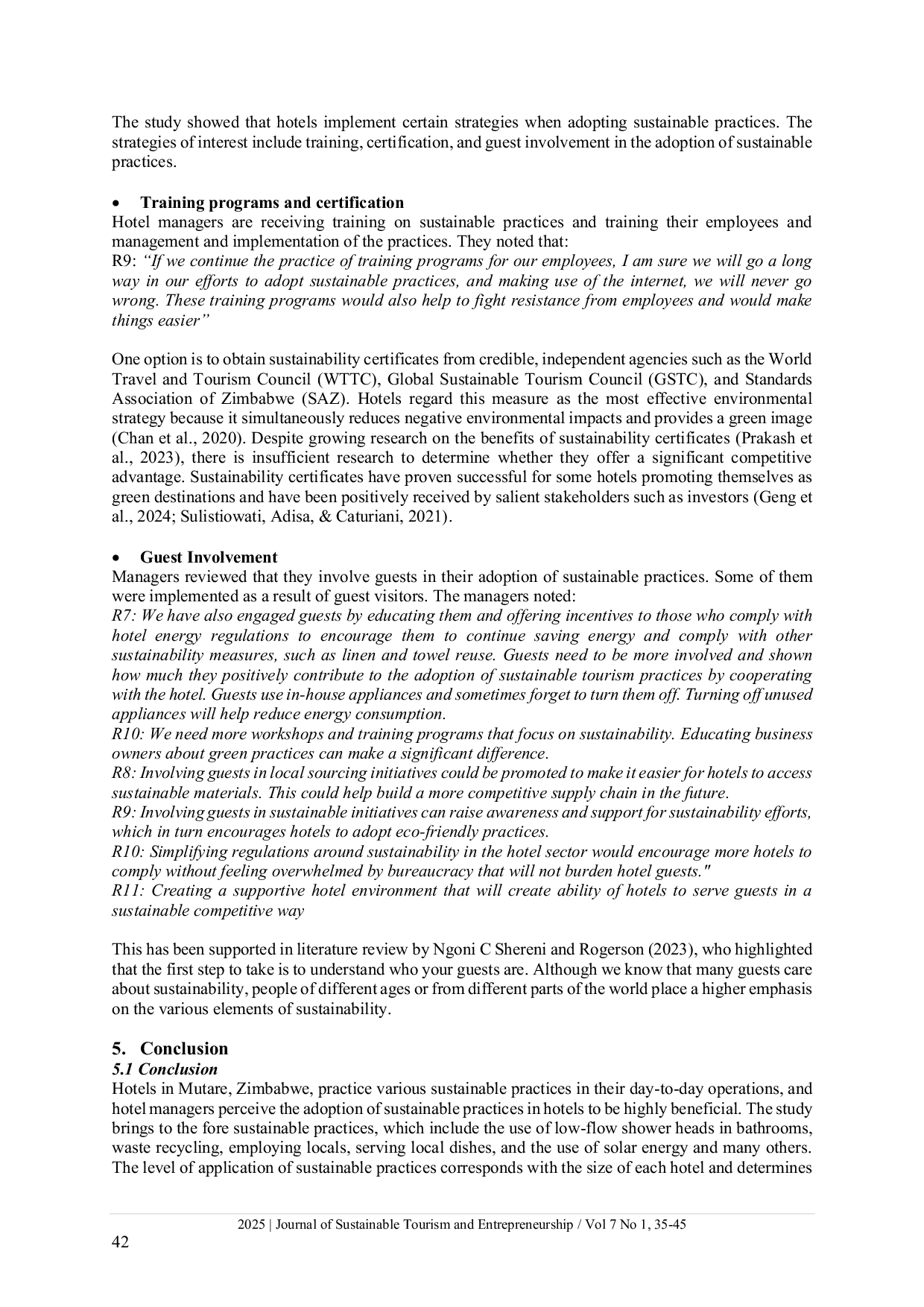 JURIS Sustainable tourism practices adopted by the hotel sector in Zimbabwe Hotel managers perceptions