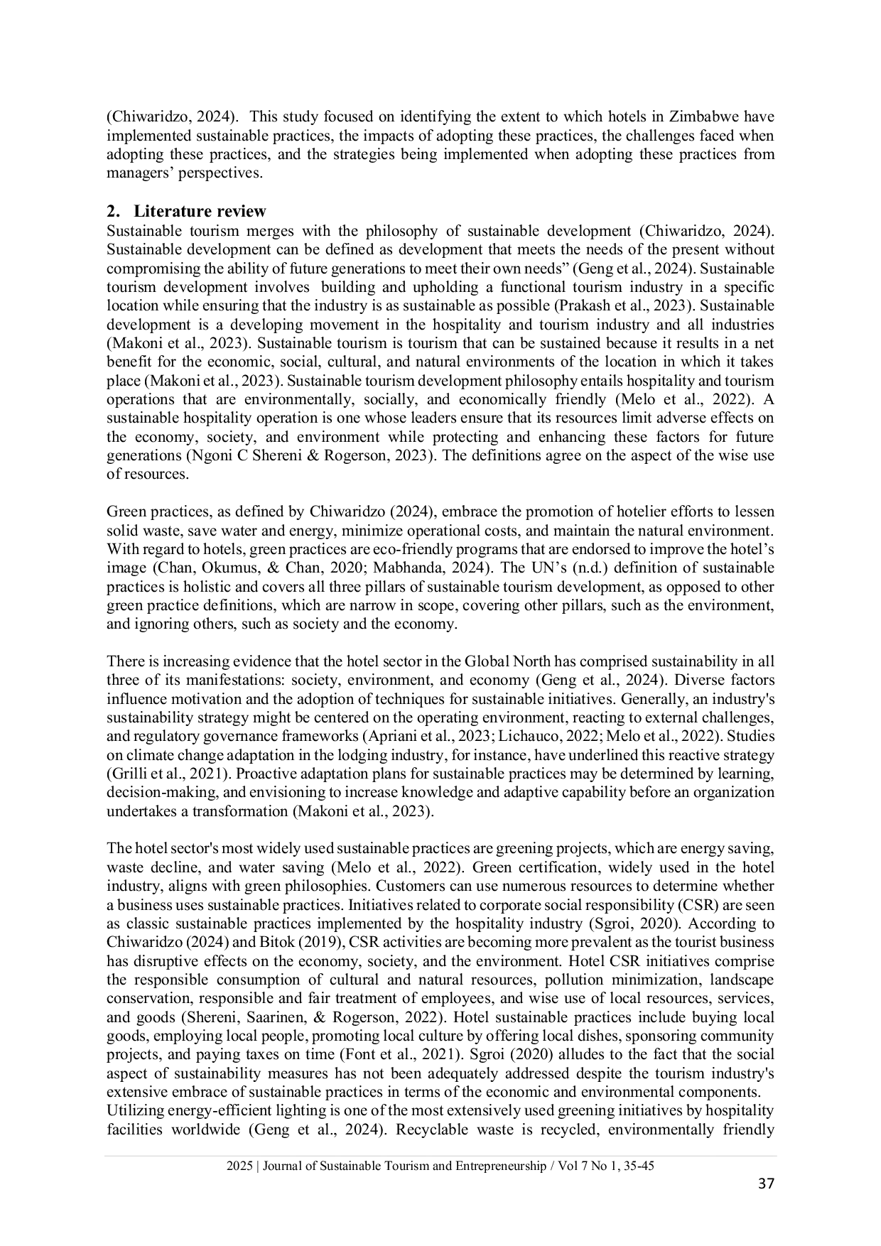 JURIS Sustainable tourism practices adopted by the hotel sector in Zimbabwe Hotel managers perceptions