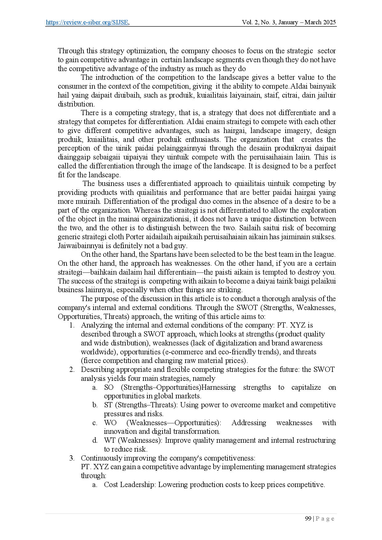 juris SWOT analysis in determining long term competitive strategies at PT XYZ