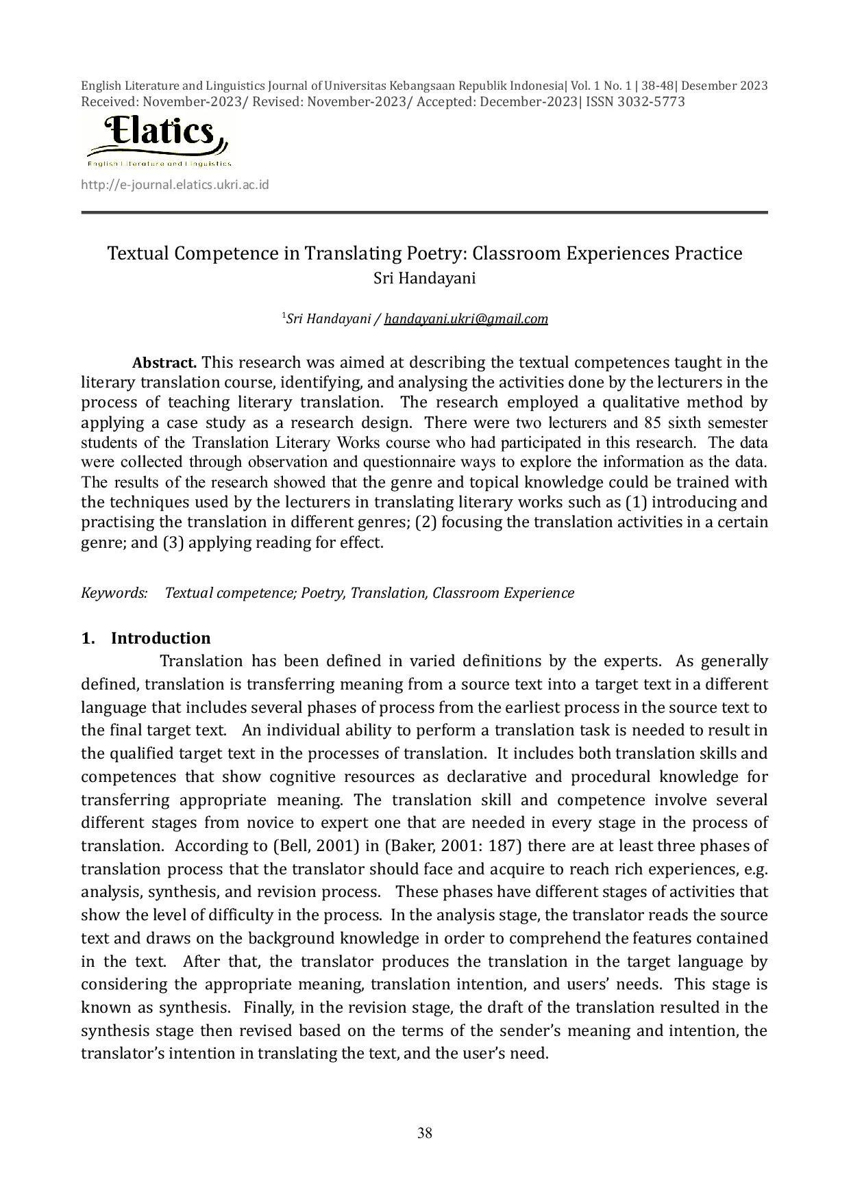 JURIS Textual Competence in Translating Poetry Classroom Experiences Practice Sri Handayani