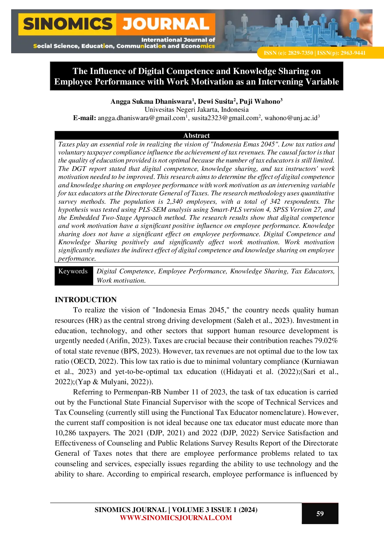 JURIS The Influence of Digital Competence and Knowledge Sharing on Employee Performance with Work Motivation as an Intervening Variable