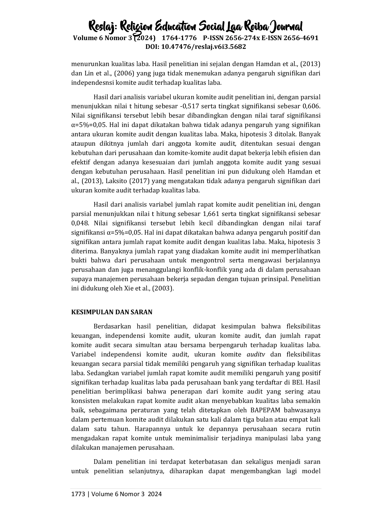 JURIS Pengaruh Corporate Governance Financial Flexibility terhadap Earnings Quality Perusahaan Sektor Bank Indonesia